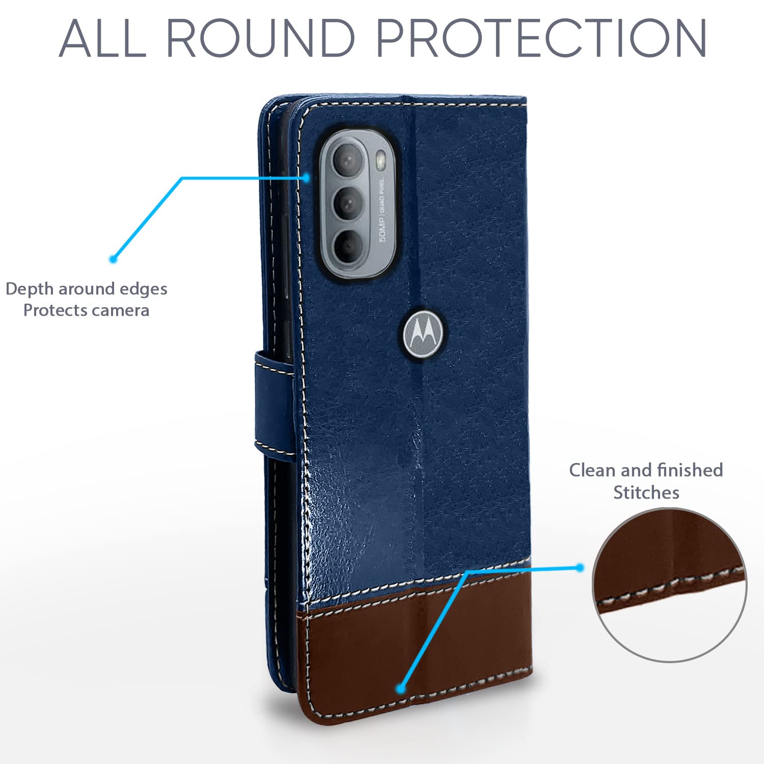 Pikkme blue & brown Magnetic flip cover for Moto G31 – photo 4