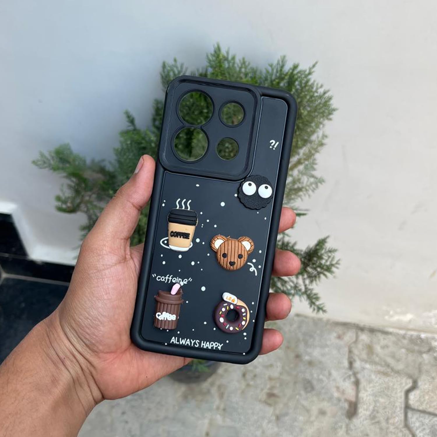 Pikkme Redmi Note 13 Pro 5G / Poco X6 5G Cute Fun Cartoon 3D Bear Coffee Back Cover (Black)
