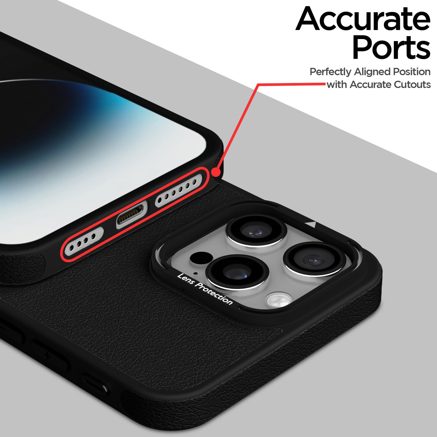 Pikkme iPhone 15 Pro Max Pu Leather with Metal Frame Lens Protection Bumper Case (Black)