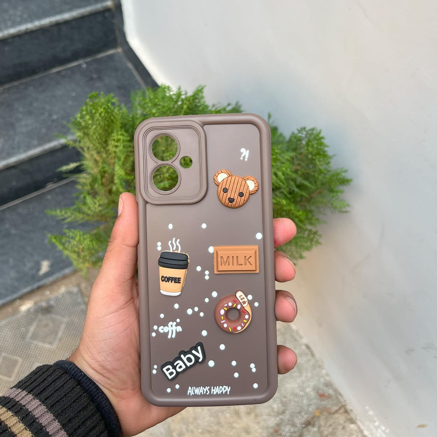 Pikkme Bumper Case for Moto G54 5G / G64 5G Cute Fun Cartoon 3D Bear Coffee Back Cover (Brown)