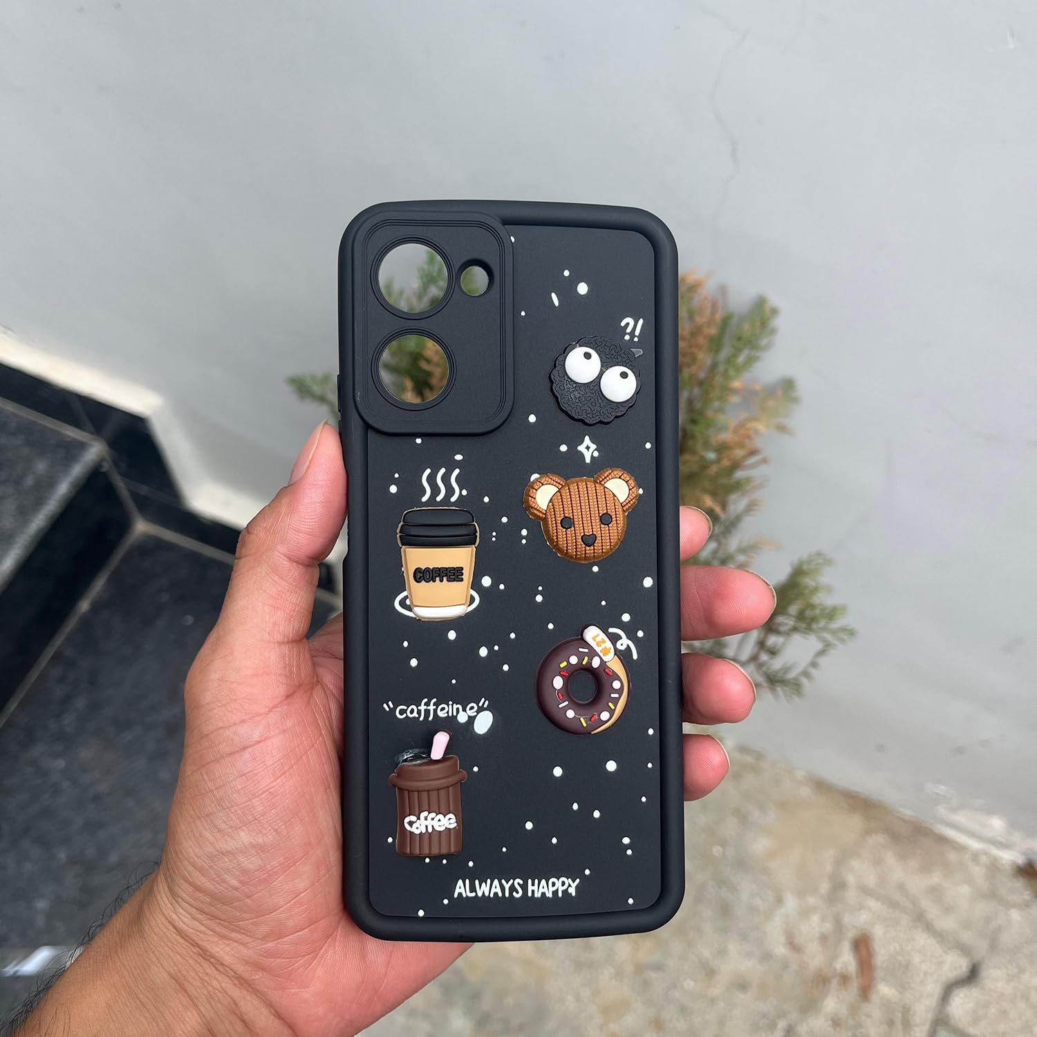 Pikkme Realme 10 Pro 5G Cute Fun Cartoon 3D Bear Coffee Back Cover (Black)