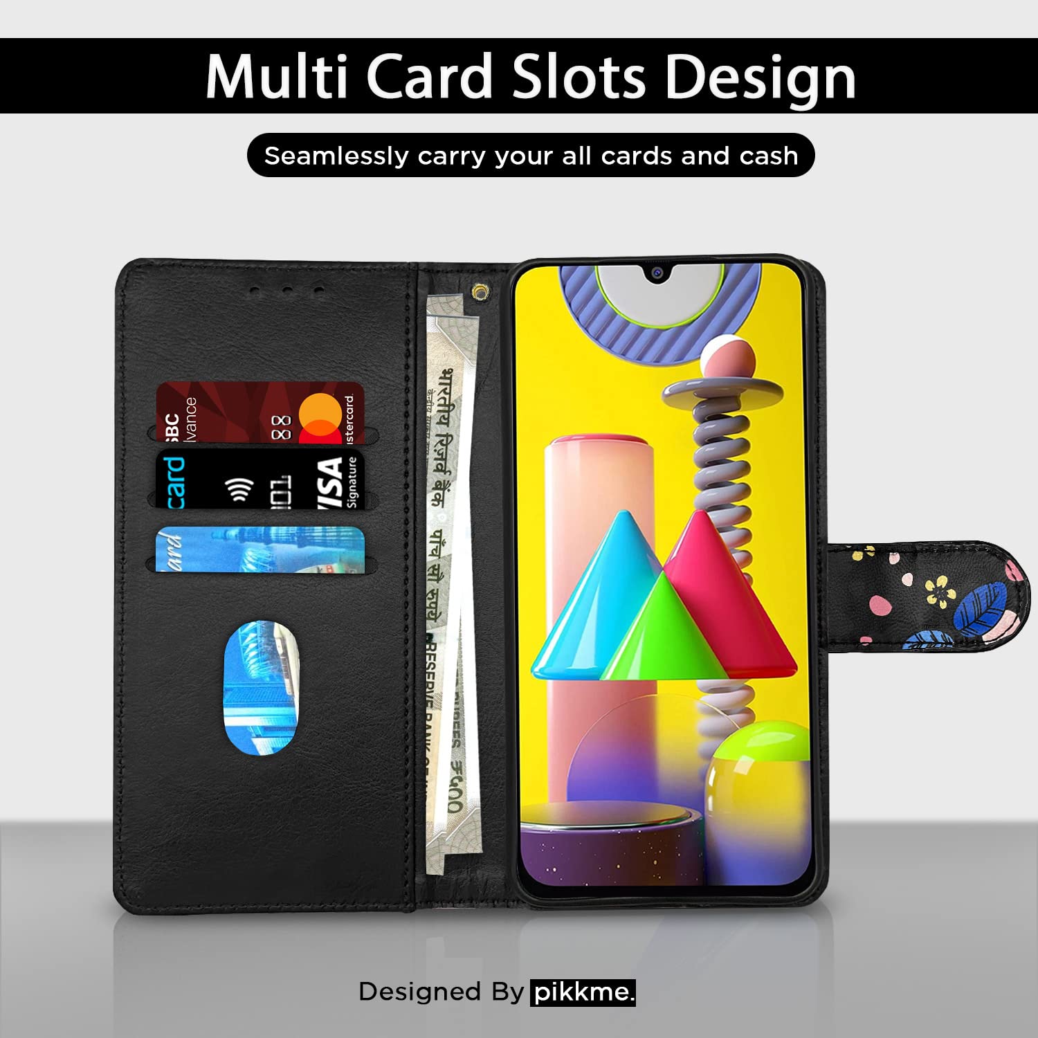 Pikkme Samsung Galaxy M31 / F41 / M31 Prime Flower Flip Cover (Black)