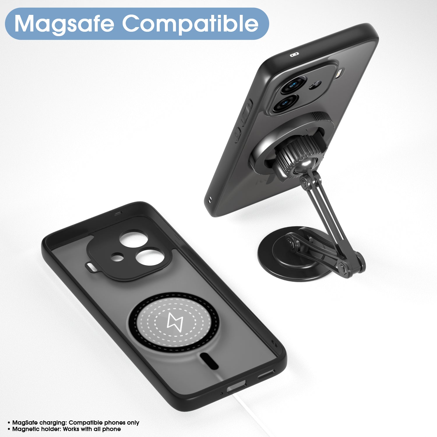 Pikkme iQOO Neo 10R 5G / iQOO Z9 Turbo 5G / Vivo Y200 GT 5G Eagle 2 Mag-Safe Smoke Shockproof Hard Transparent Back Cover (Black)