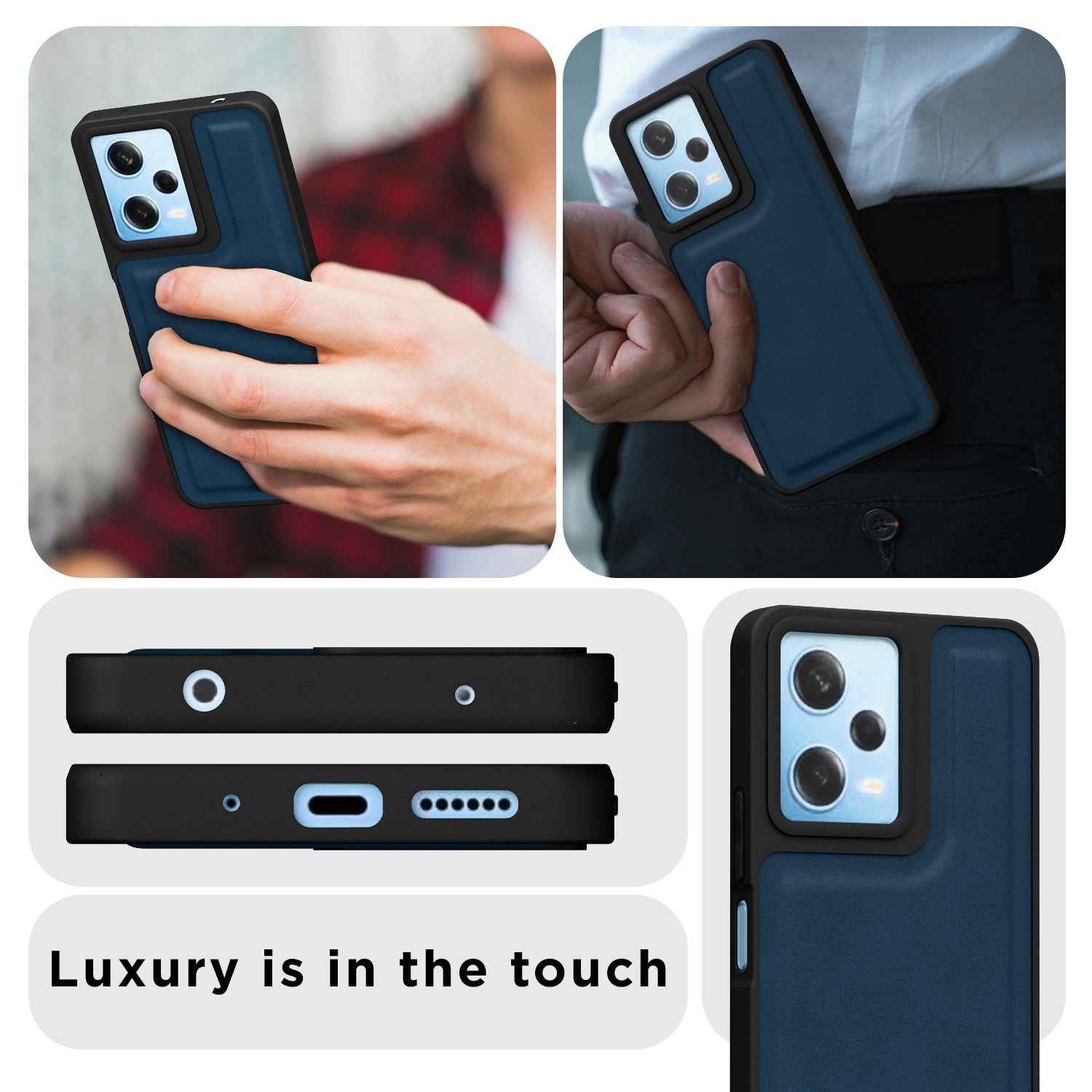 Pikkme Mi Redmi 12 5G / Poco M6 Pro 5G Premium Super Soft-Touch Leatherback Case (Blue)