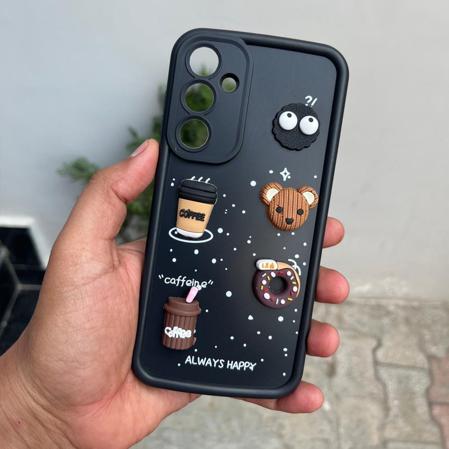 Pikkme Samsung Galaxy S23 FE 5G Cute Fun Cartoon 3D Bear Coffee Back Cover (Black)