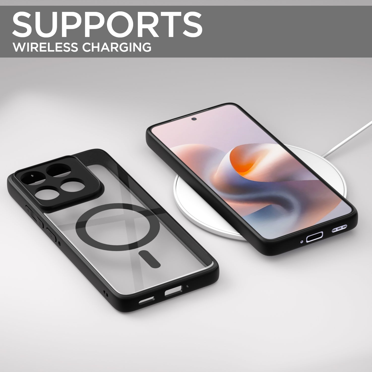 Pikkme Motorola Moto G86 Power 5G Eagle 2 Mag-Safe Shockproof Hard Transparent Back Cover (Black)