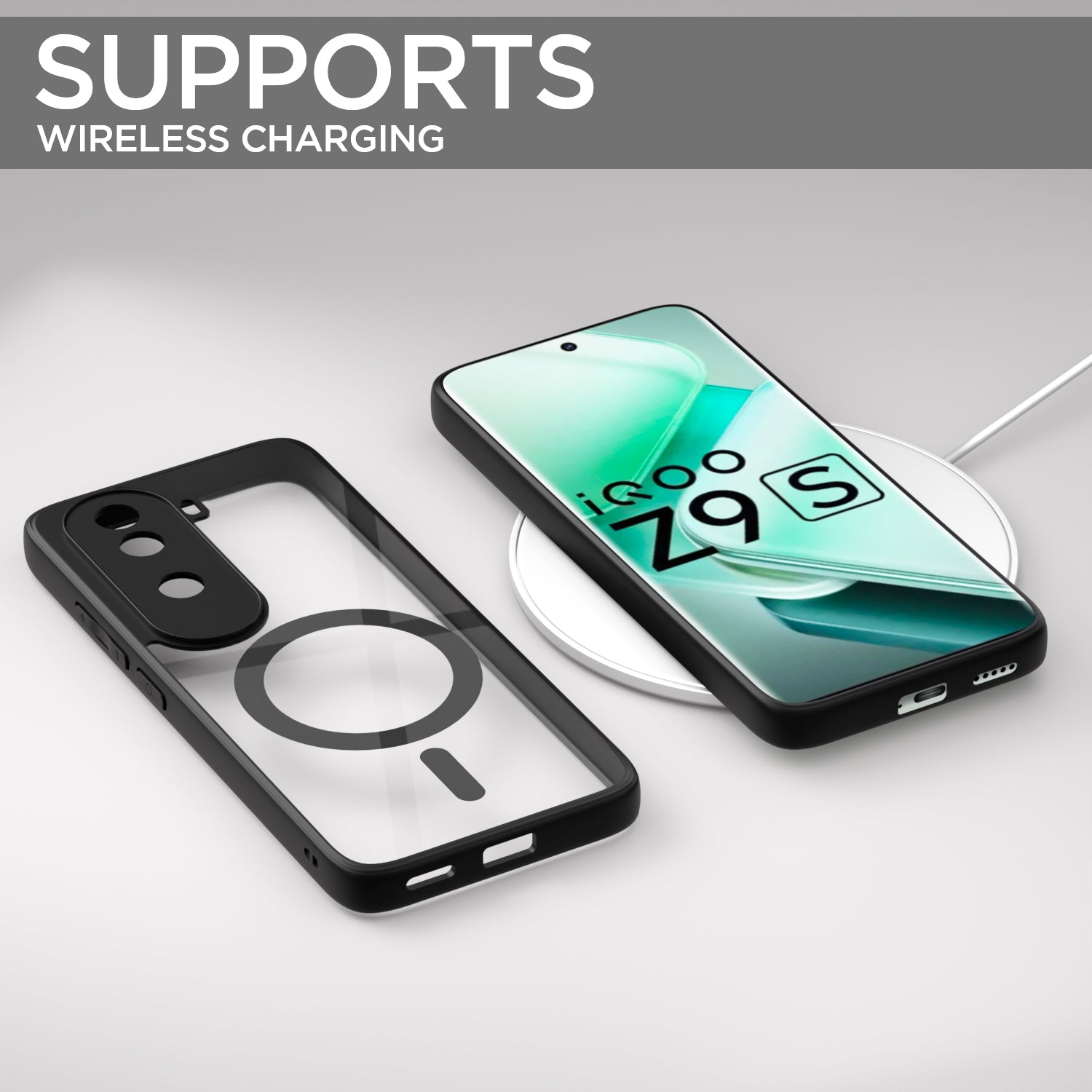 Pikkme Vivo V40e / iQOO Z9s 5G Eagle 2 Mag-Safe Shockproof Hard Transparent Back Cover (Black)