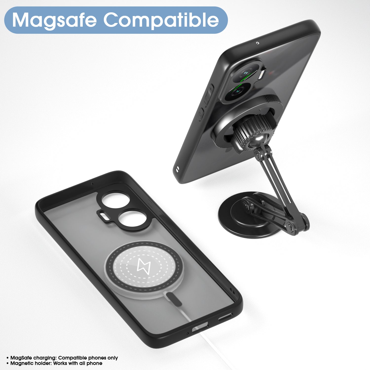 Pikkme Poco F7 5G Eagle 2 Mag-Safe Smoke Shockproof Hard Transparent Back Cover (Black)