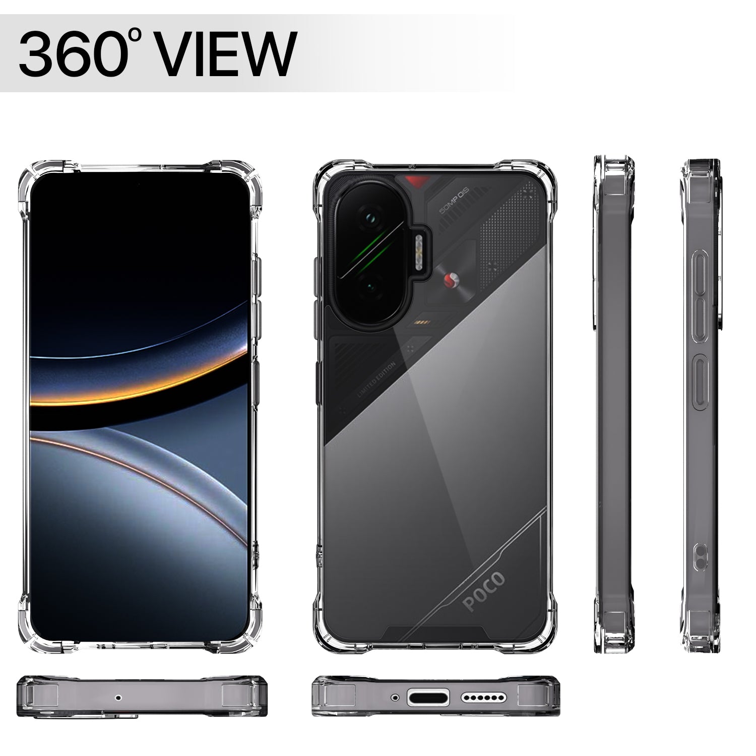 Pikkme Poco F7 5G PC + TPU Clear Transparent Back Cover (Transparent)