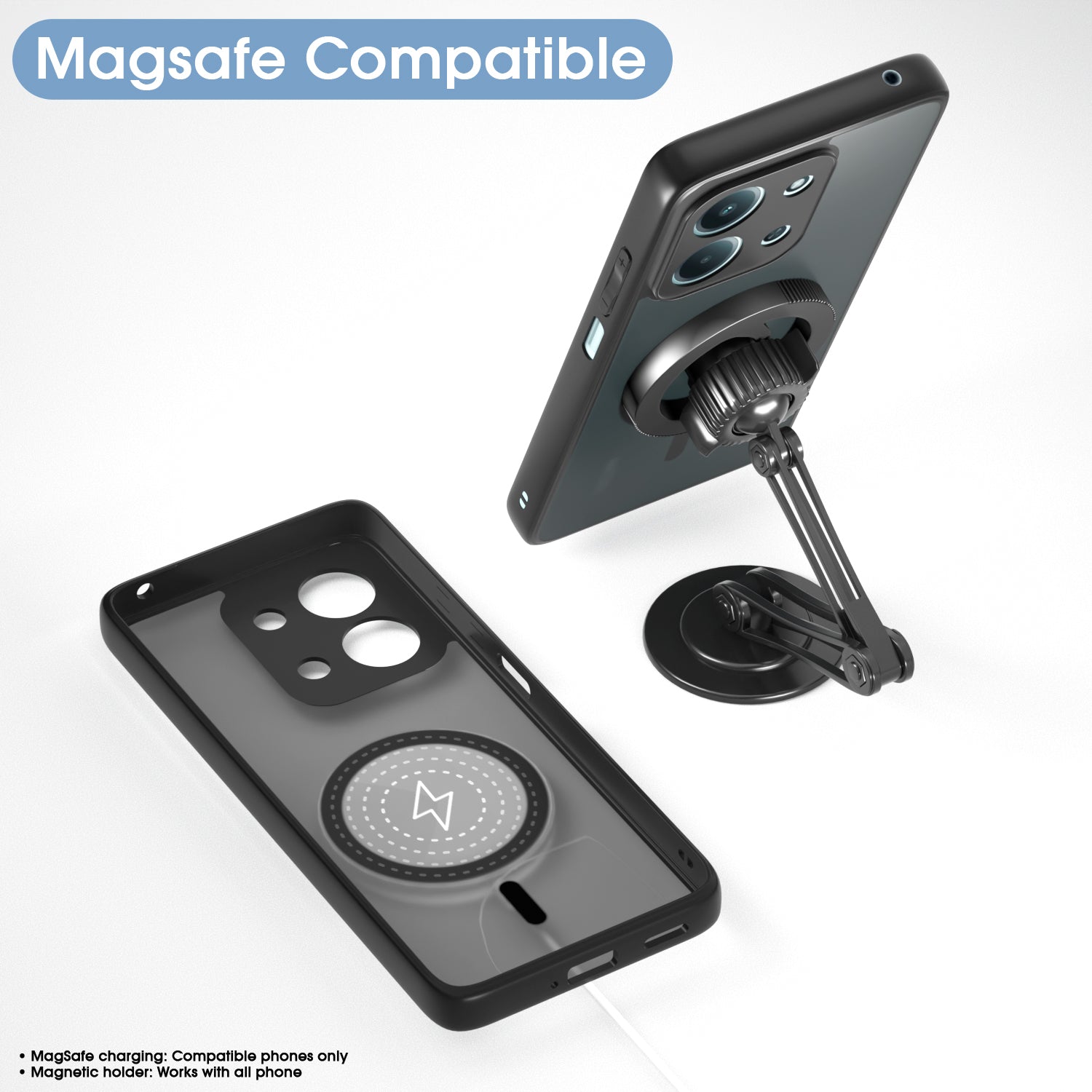 Pikkme Redmi 15c 5G Eagle 2 Mag-Safe Smoke Shockproof Hard Transparent Back Cover (Black)