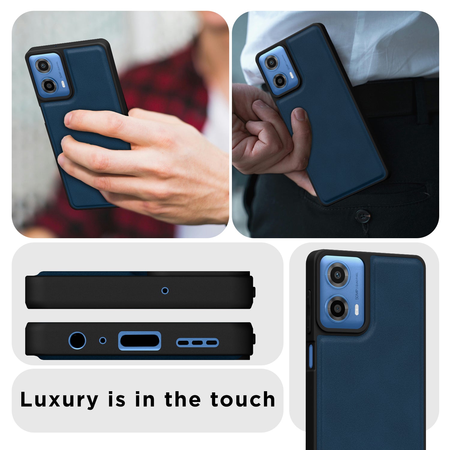 Pikkme Motorola Moto G34 / G45 5G Premium Super Soft-Touch Leatherback Case (Blue)