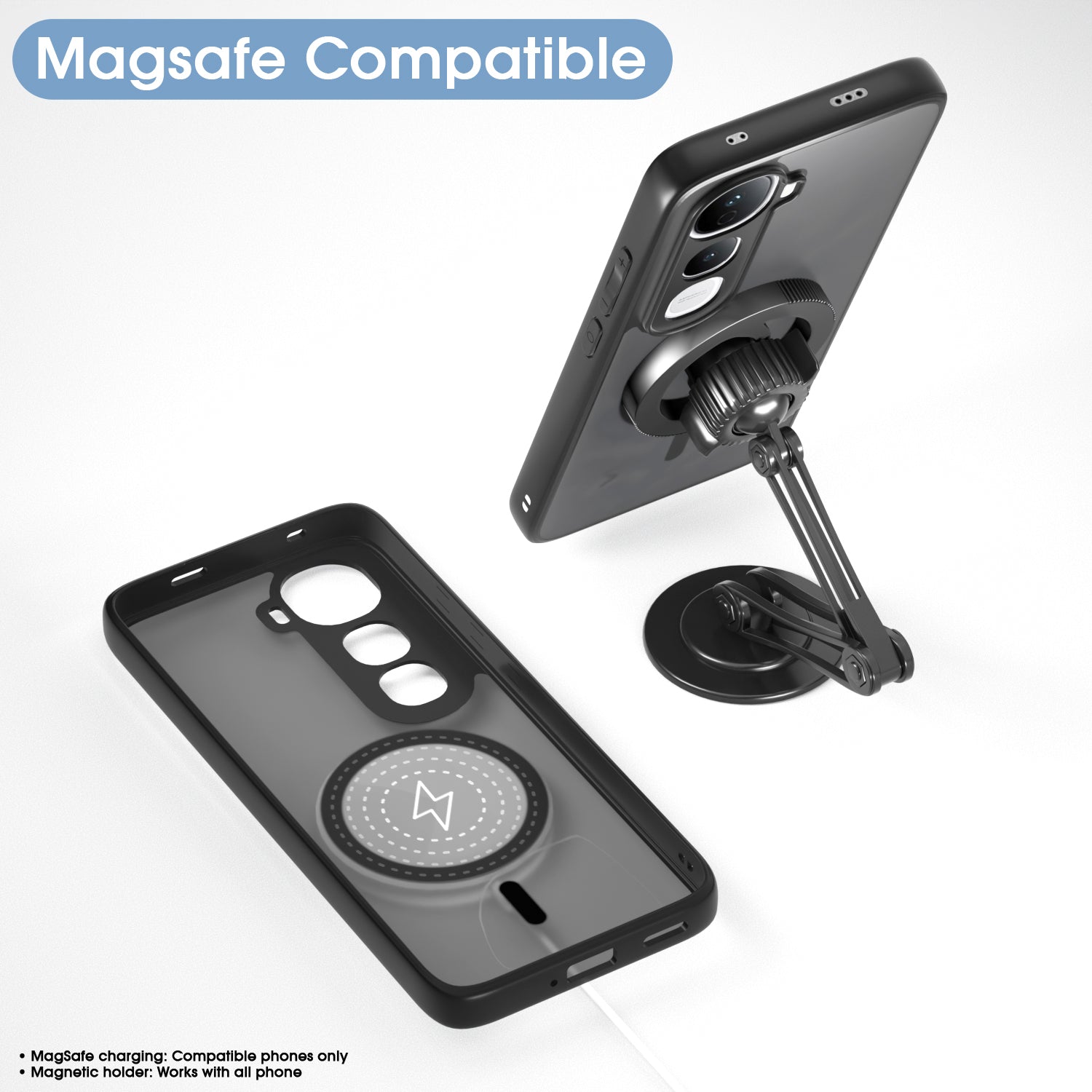 Pikkme Vivo Y400 5G Eagle 2 Mag-Safe Smoke Shockproof Hard Transparent Back Cover (Black)
