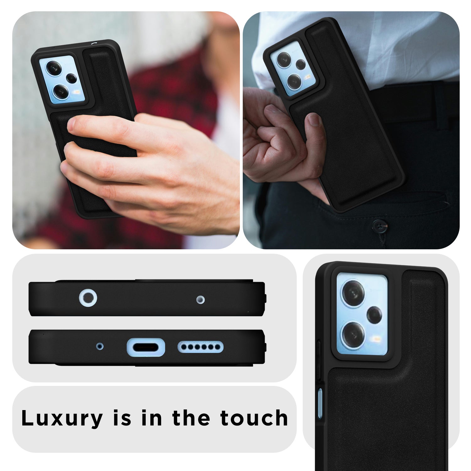 Pikkme Mi Redmi 12 5G / Poco M6 Pro 5G Premium Super Soft-Touch Leatherback Case (Black)