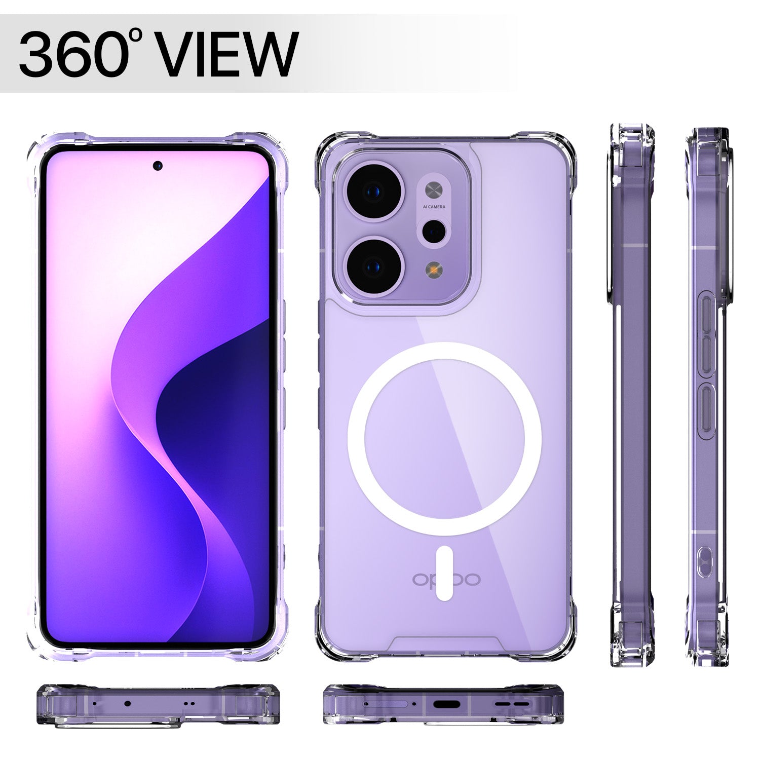Pikkme Oppo Reno 14 Pro 5G Mag-Safe Shockproof PC + TPU Back Cover (Transparent)