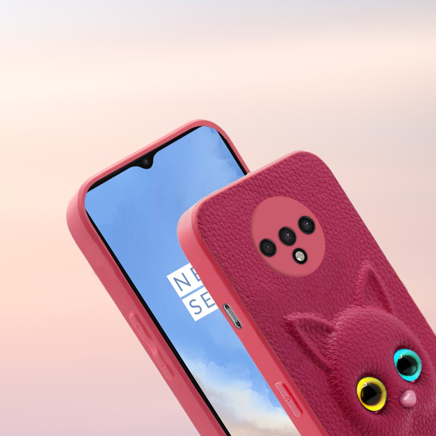 Pikkme Oneplus 7T Kitty Back Cover (Pink)