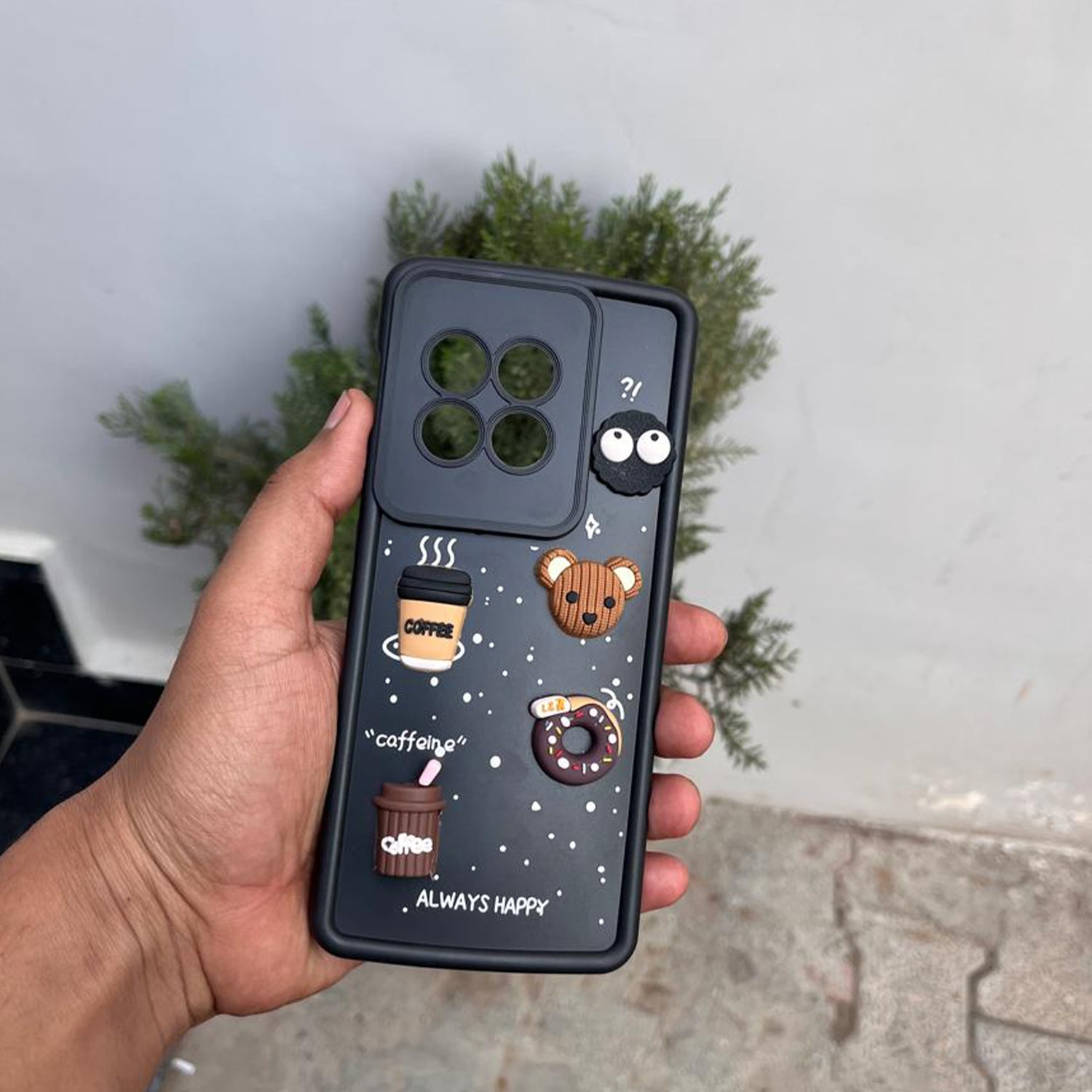 Pikkme One PLus 11 R 5G Cute Fun Cartoon 3D Bear Coffee Back Cover (Black)