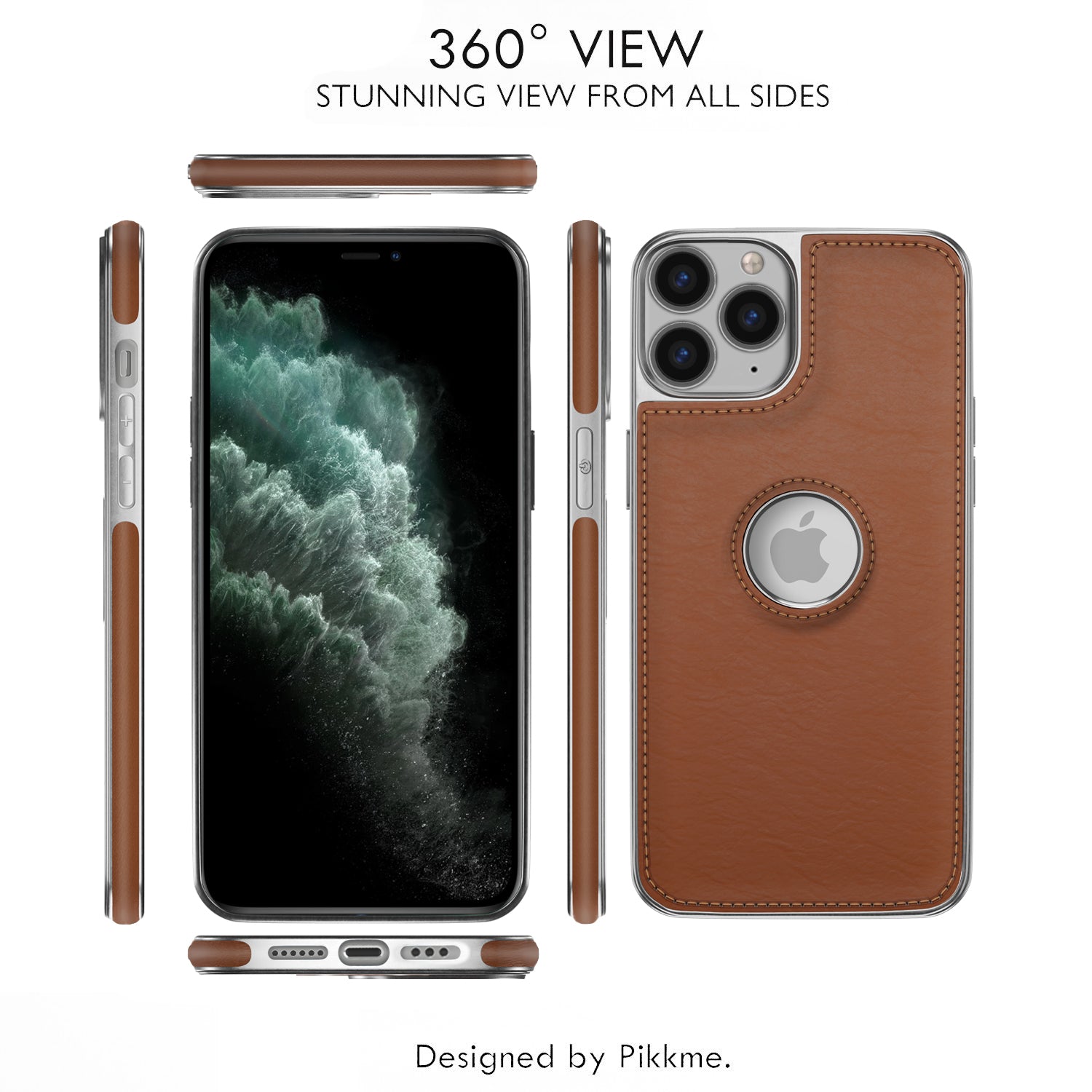 Pikkme iPhone 11 Pro Max Silver Electroplated Chrome Leather Back Cover (Tan)