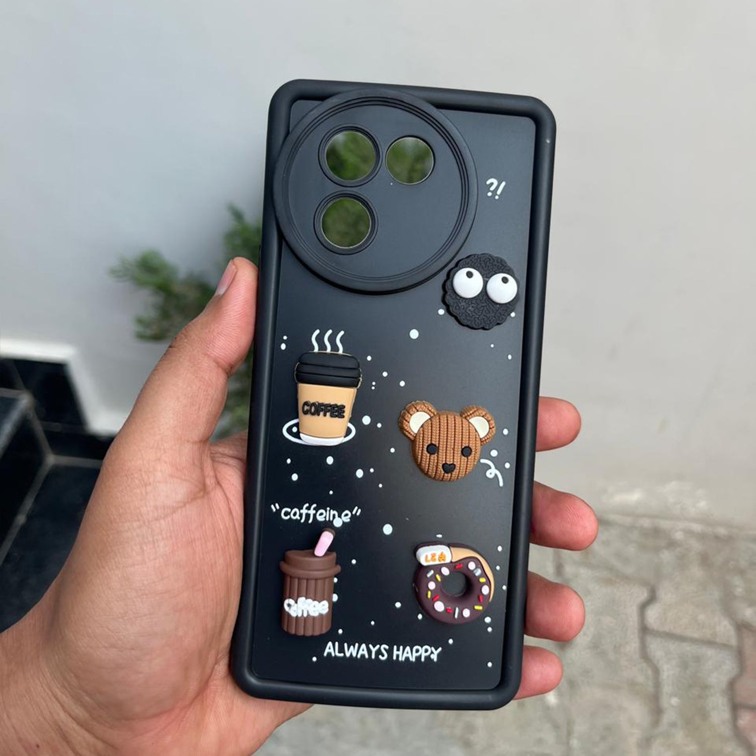 Pikkme Vivo V30e 5G Cute Fun Cartoon 3D Bear Coffee Back Cover (Black)