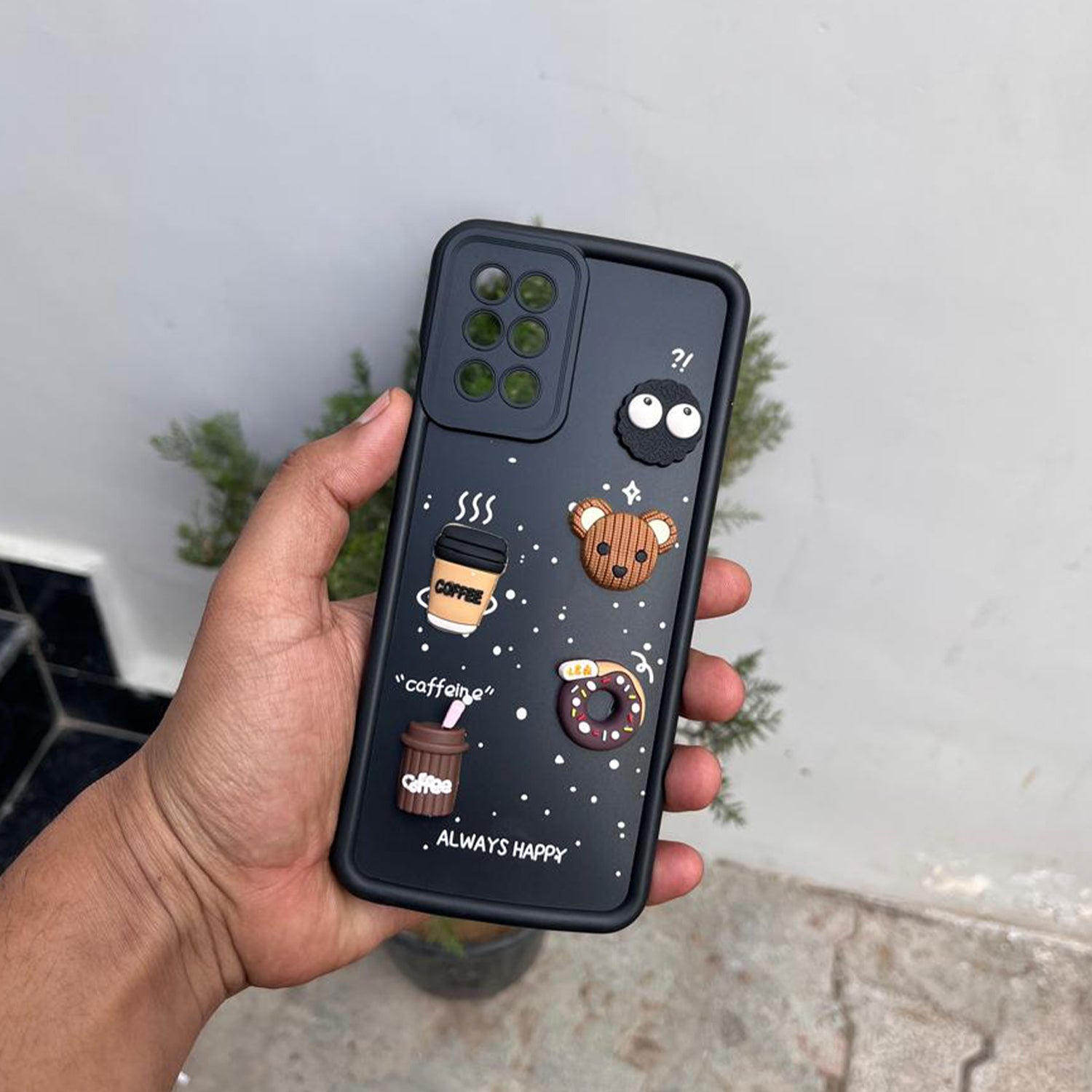 Pikkme OnePlus 9R 5G Cute Fun Cartoon 3D Bear Coffee Back Cover (Black)