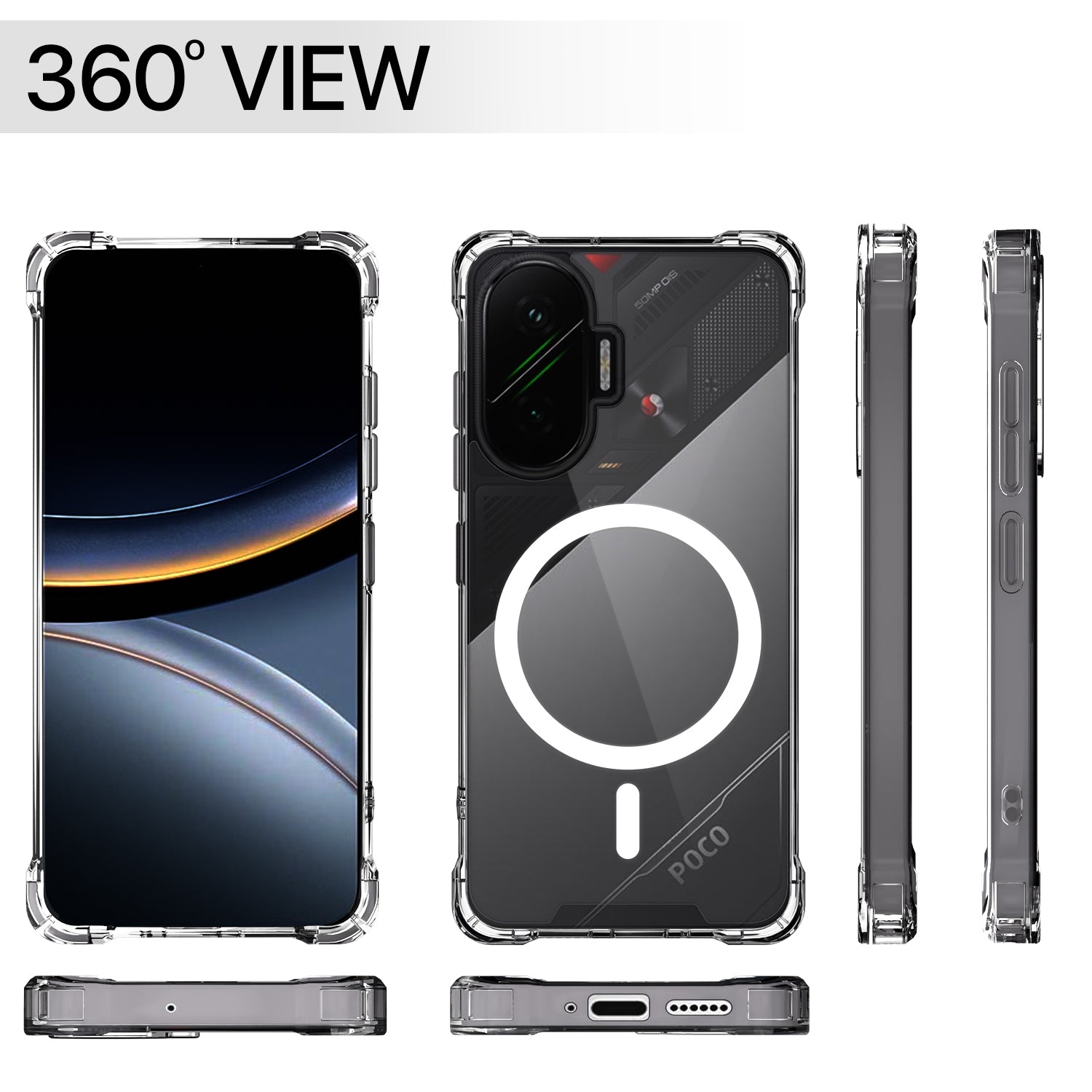 Pikkme Poco F7 5G Mag-Safe Shockproof PC + TPU Back Cover (Transparent)