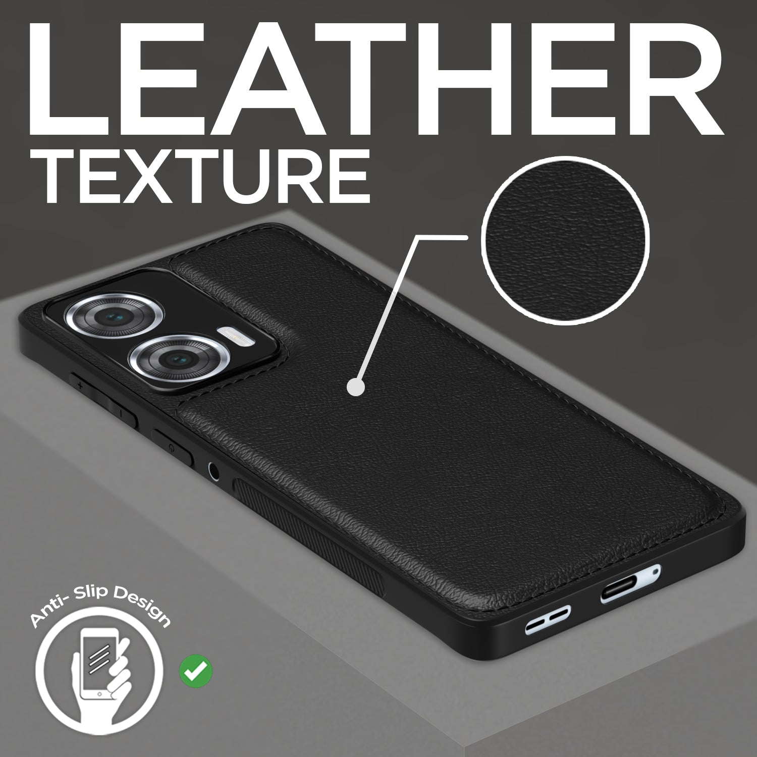 Pikkme Moto Edge 50 Fusion 5G Leather Back Case | Black