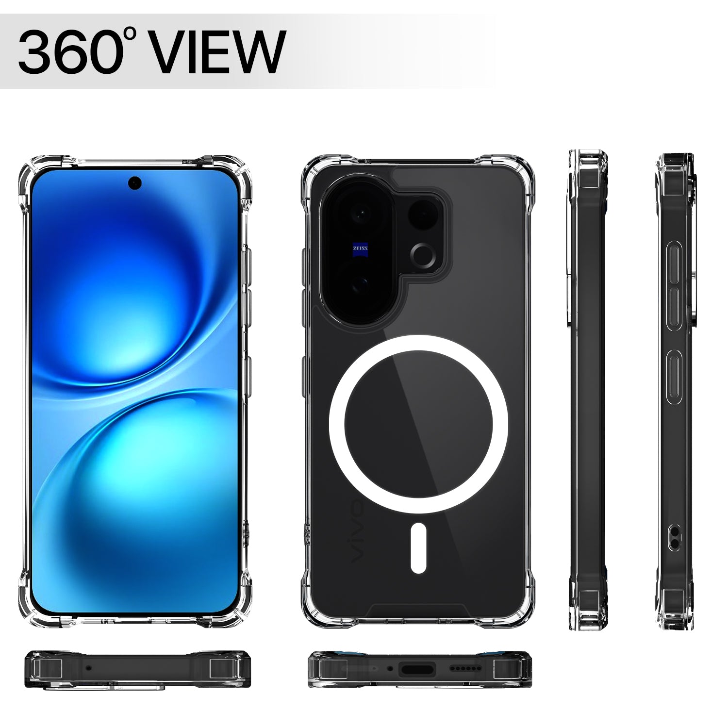 Pikkme Vivo X200 FE 5G Mag-Safe Shockproof PC + TPU Back Cover (Transparent)