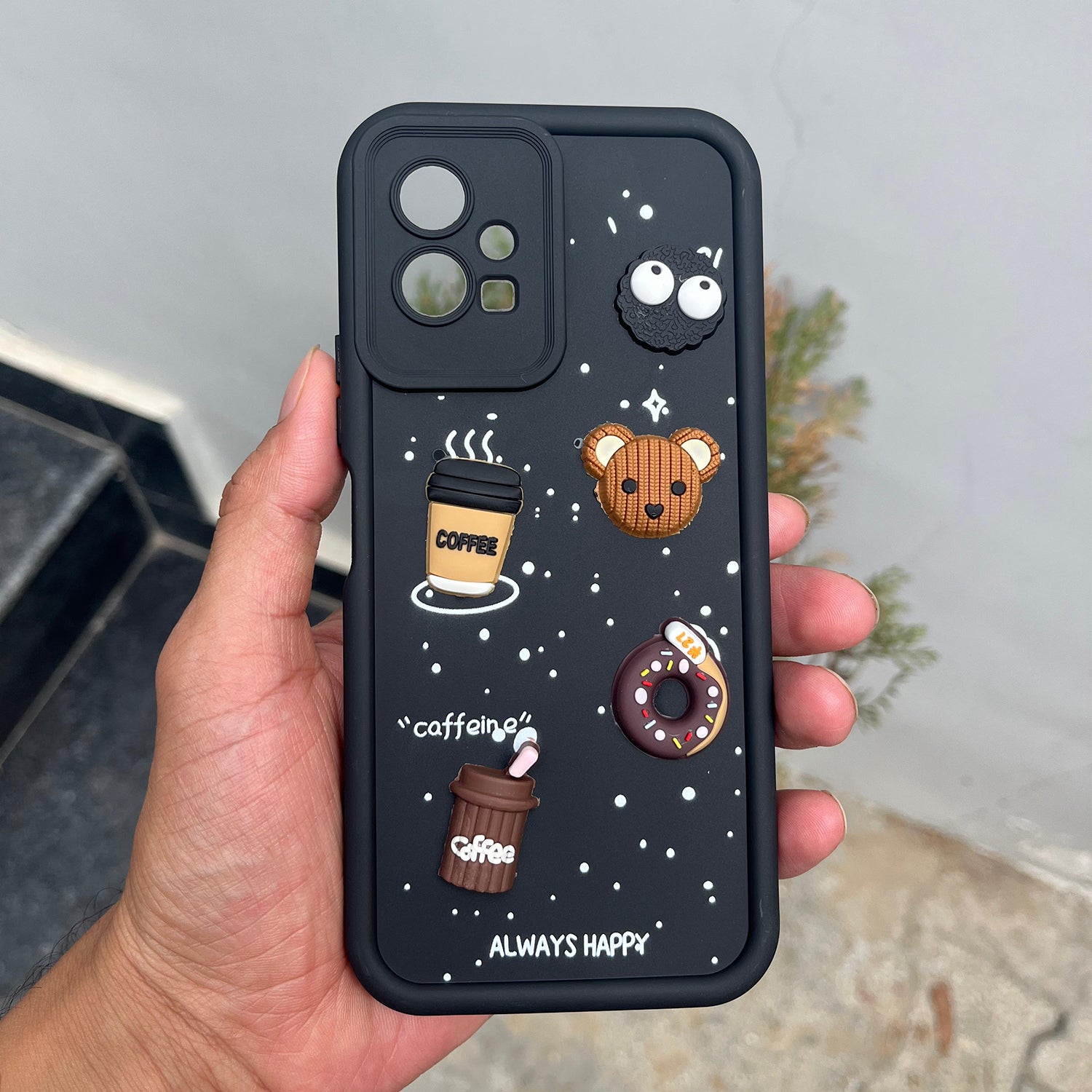 Pikkme Vivo T1 5G / Vivo Y75 5G / IQOO Z6 5G Cute Fun Cartoon 3D Bear Coffee Back Cover (Black)