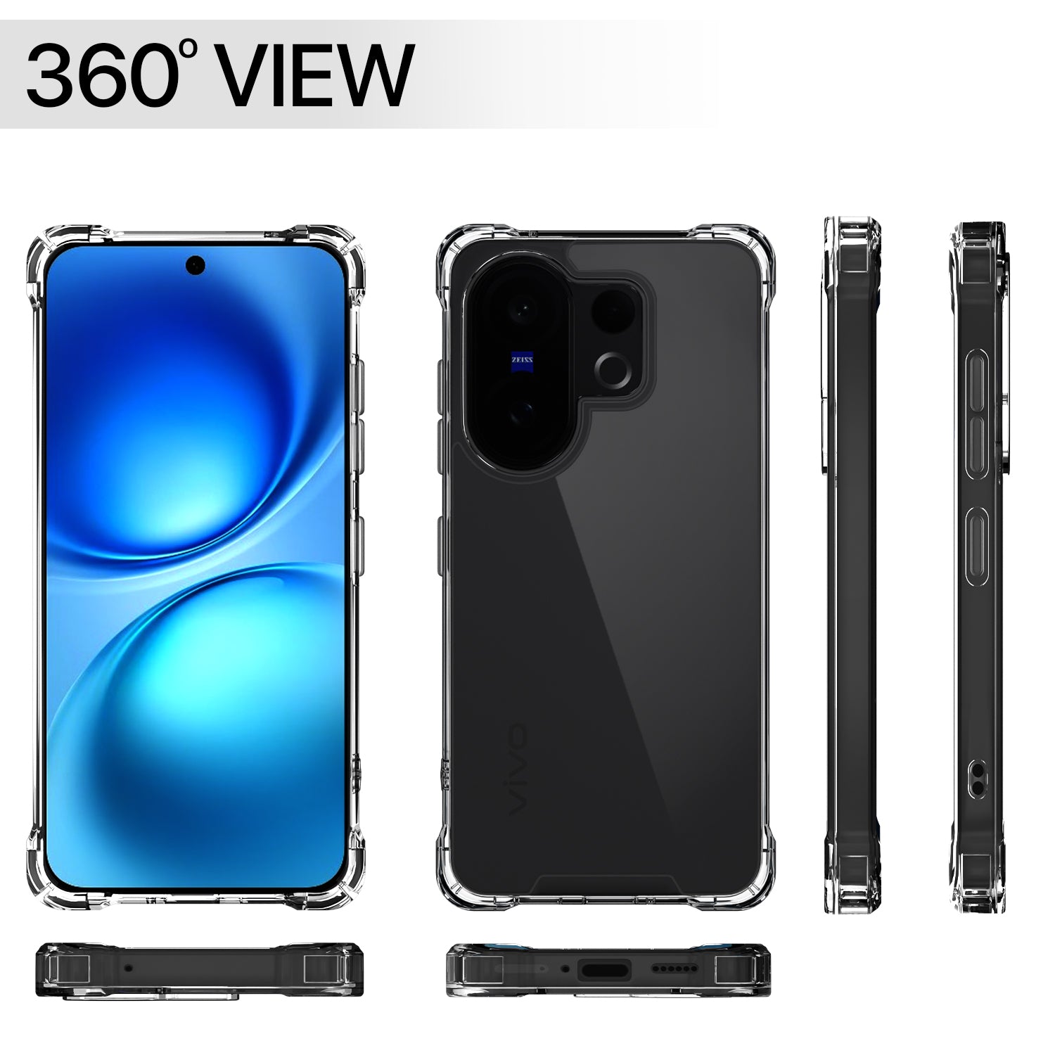 Pikkme Vivo V60 5G PC + TPU Crystal Clear Transparent Back Cover (Transparent)