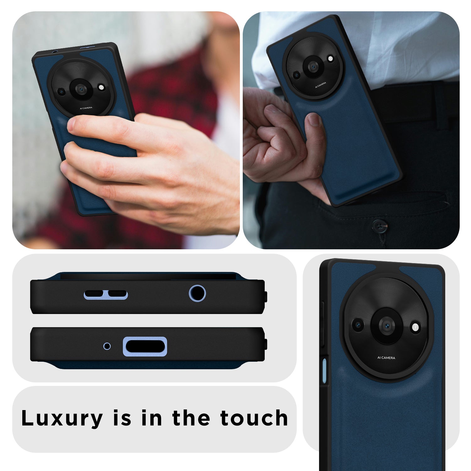 Pikkme Redmi A3 (2024) / Redmi A3x / Poco C61 Premium Leatherback Case (Blue)