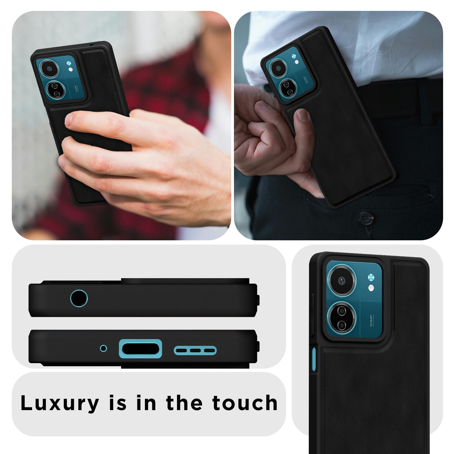Pikkme Redmi 13C 5G Premium Leatherback Case (Black)