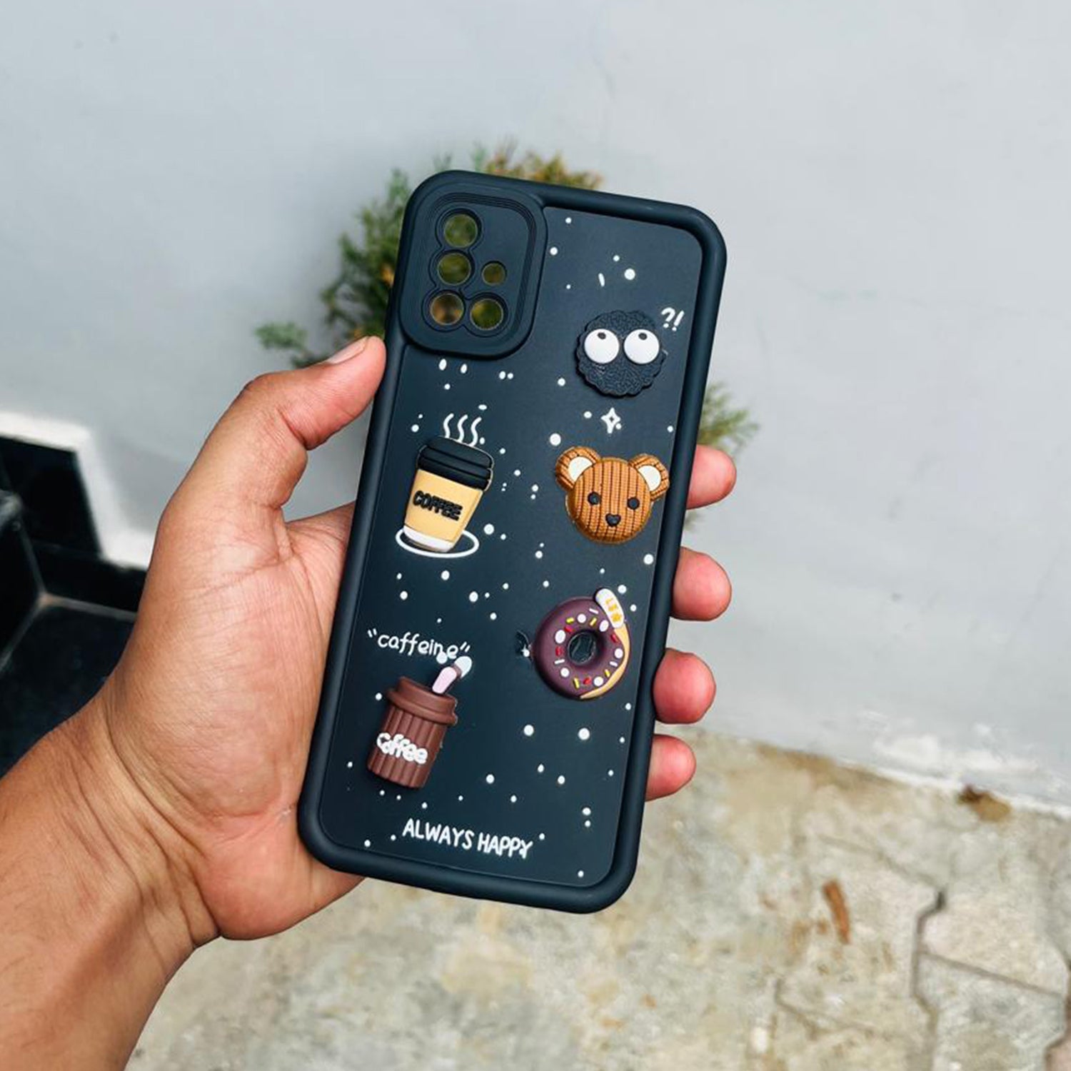 Pikkme Samsung Galaxy A51 Cute Fun Cartoon 3D Bear Coffee Back Cover (Black)