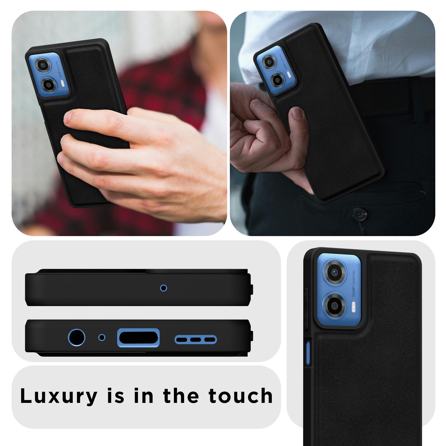 Pikkme Motorola Moto G34 / G45 5G Premium Super Soft-Touch Leatherback Case (Black)