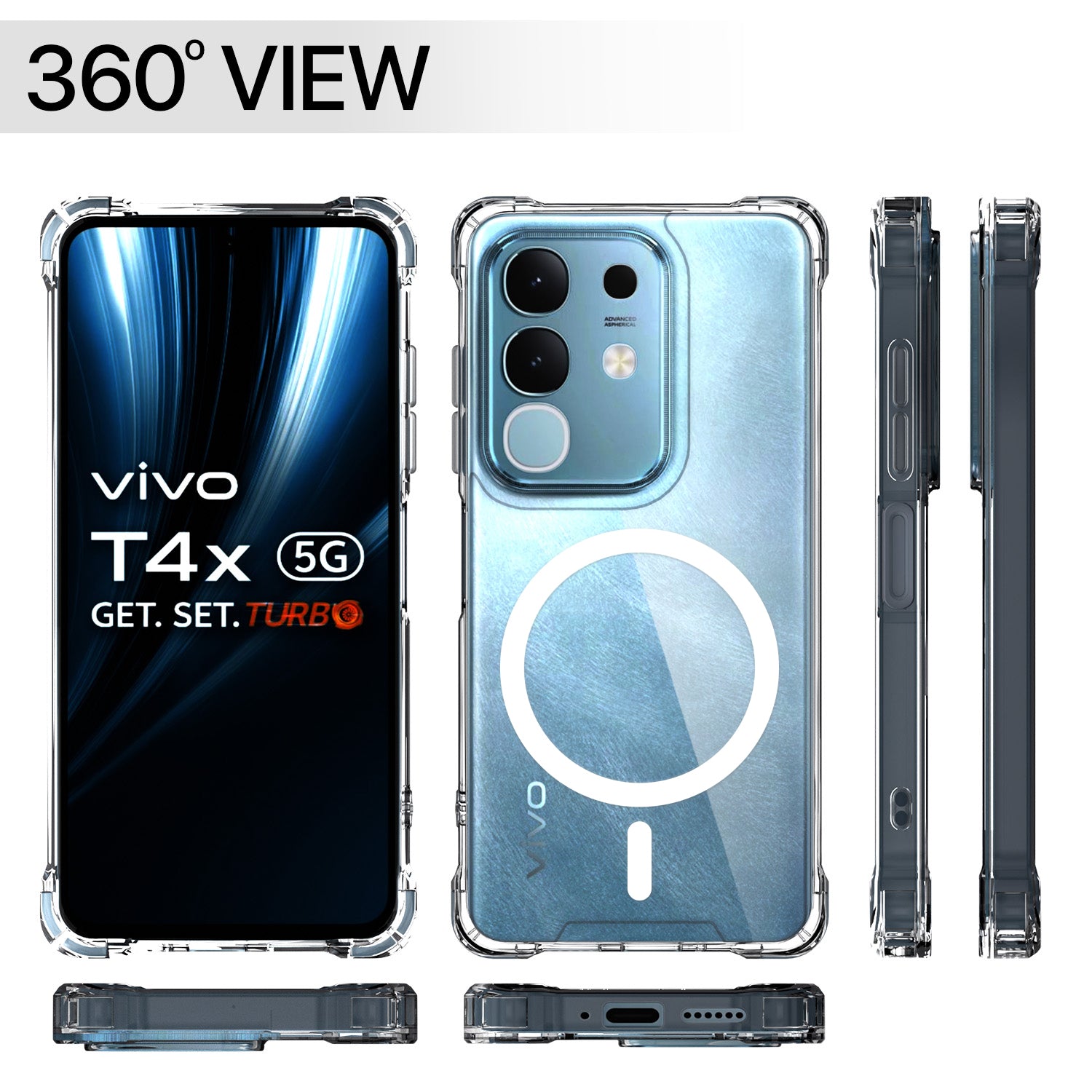 Pikkme Vivo T4x 5G / iQoo Z10x 5G Mag-Safe Shockproof PC + TPU Back Cover (Transparent)