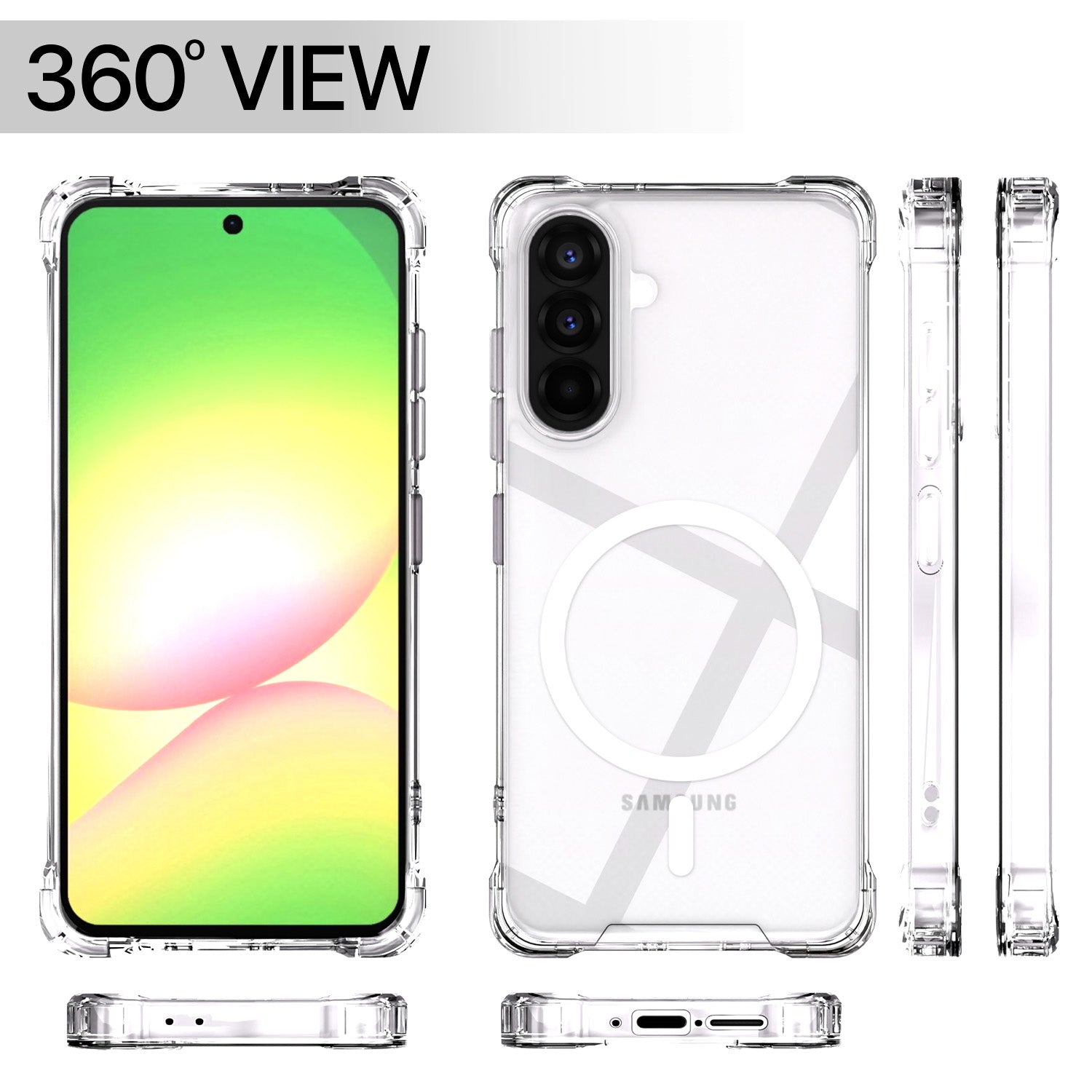 Pikkme Samsung Galaxy A55 5G Mag-Safe Shockproof PC + TPU Back Cover (Transparent)