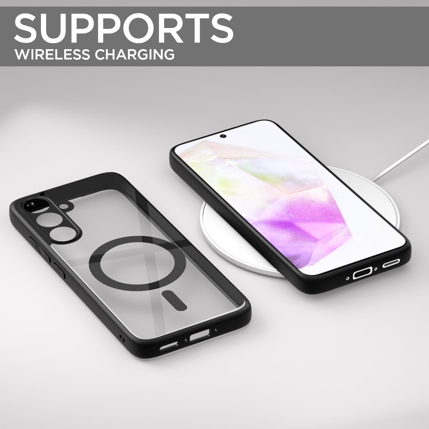 Pikkme Samsung Galaxy A36 5G Eagle 2 Mag-Safe Shockproof Hard Transparent Back Cover (Black)