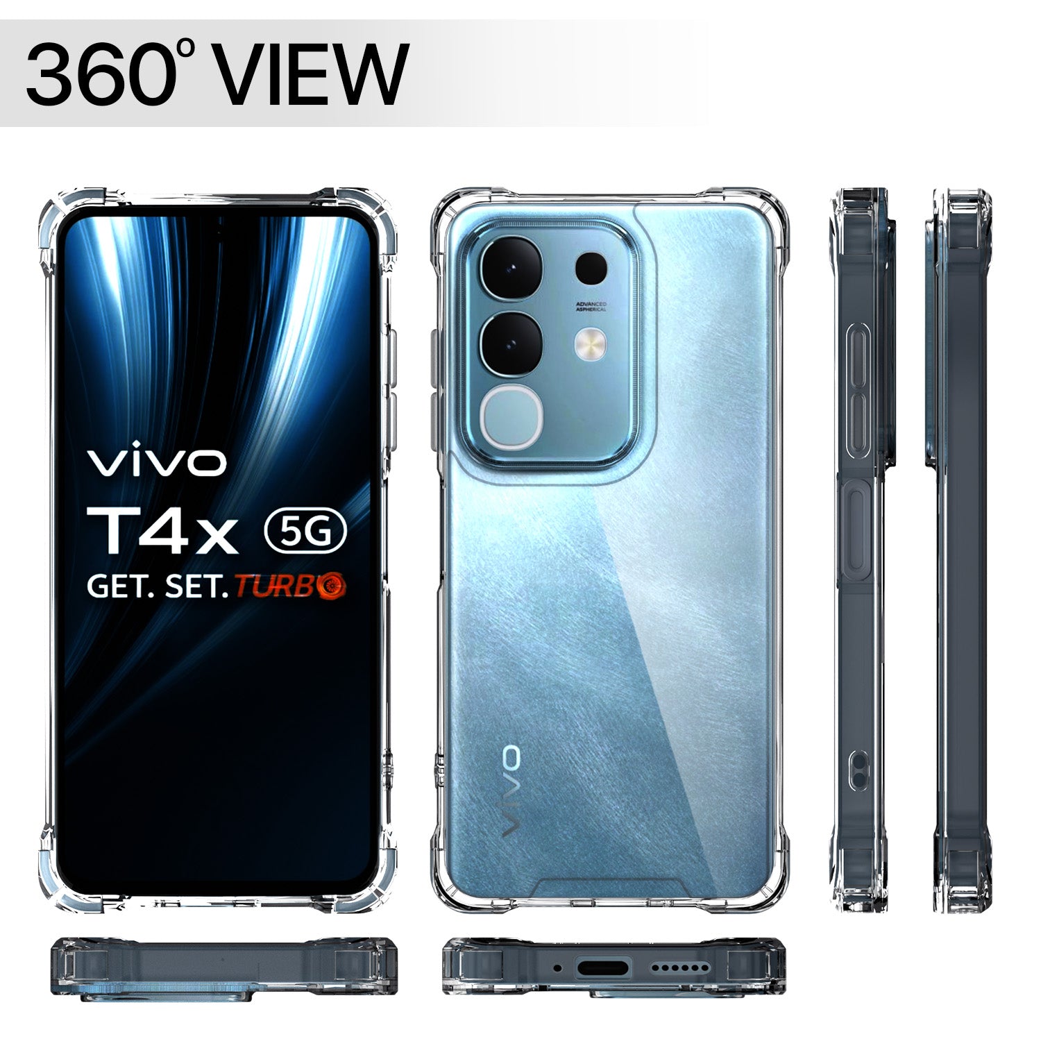 Pikkme Vivo T4x 5G PC + TPU Clear Transparent Back Cover (Transparent)
