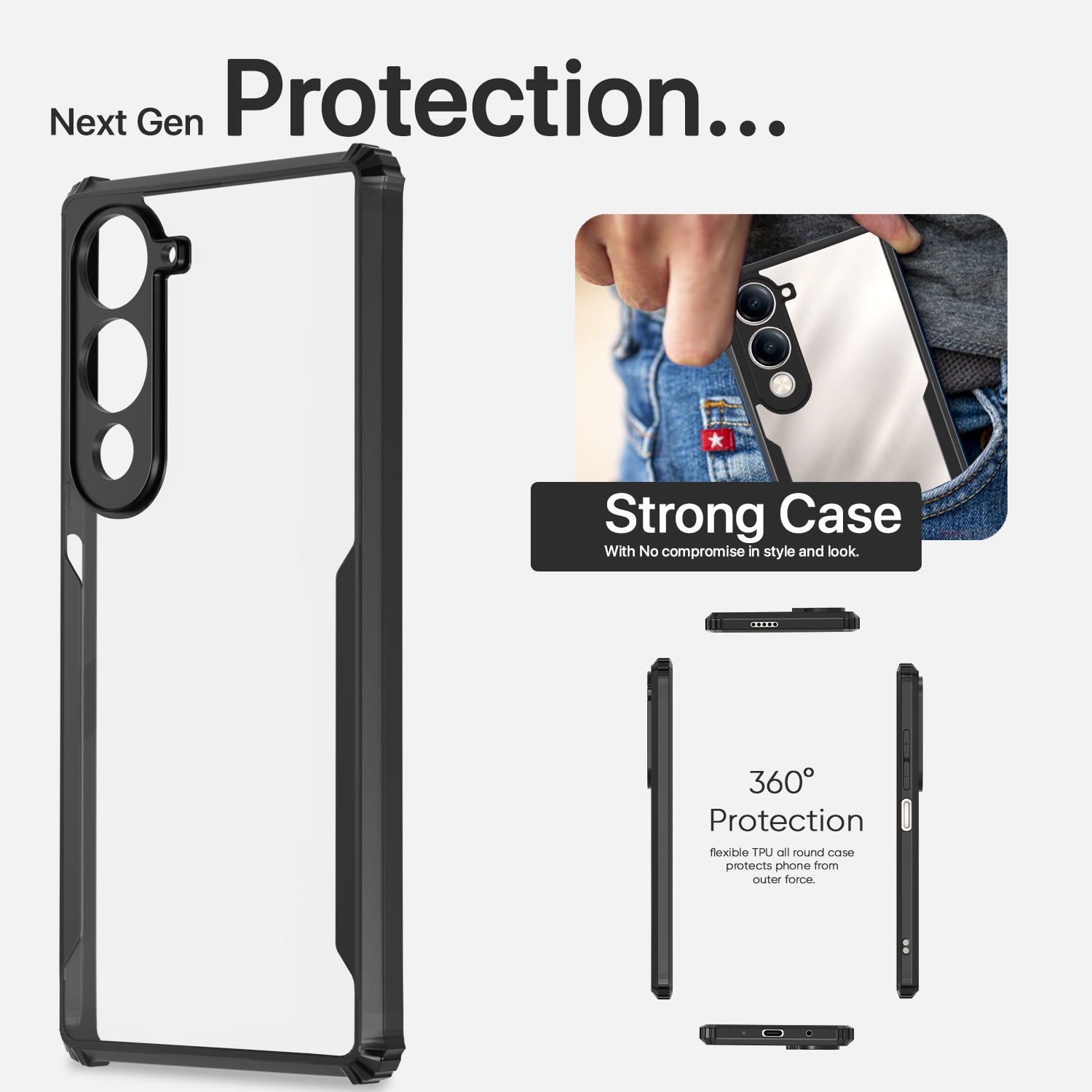 Pikkme Vivo T4 lite 5G / IQOO Z10 lite 5G / Vivo Y04 4G / Vivo Y19 5G Shockproof Eagle Clear Transparent Back Cover (Black)
