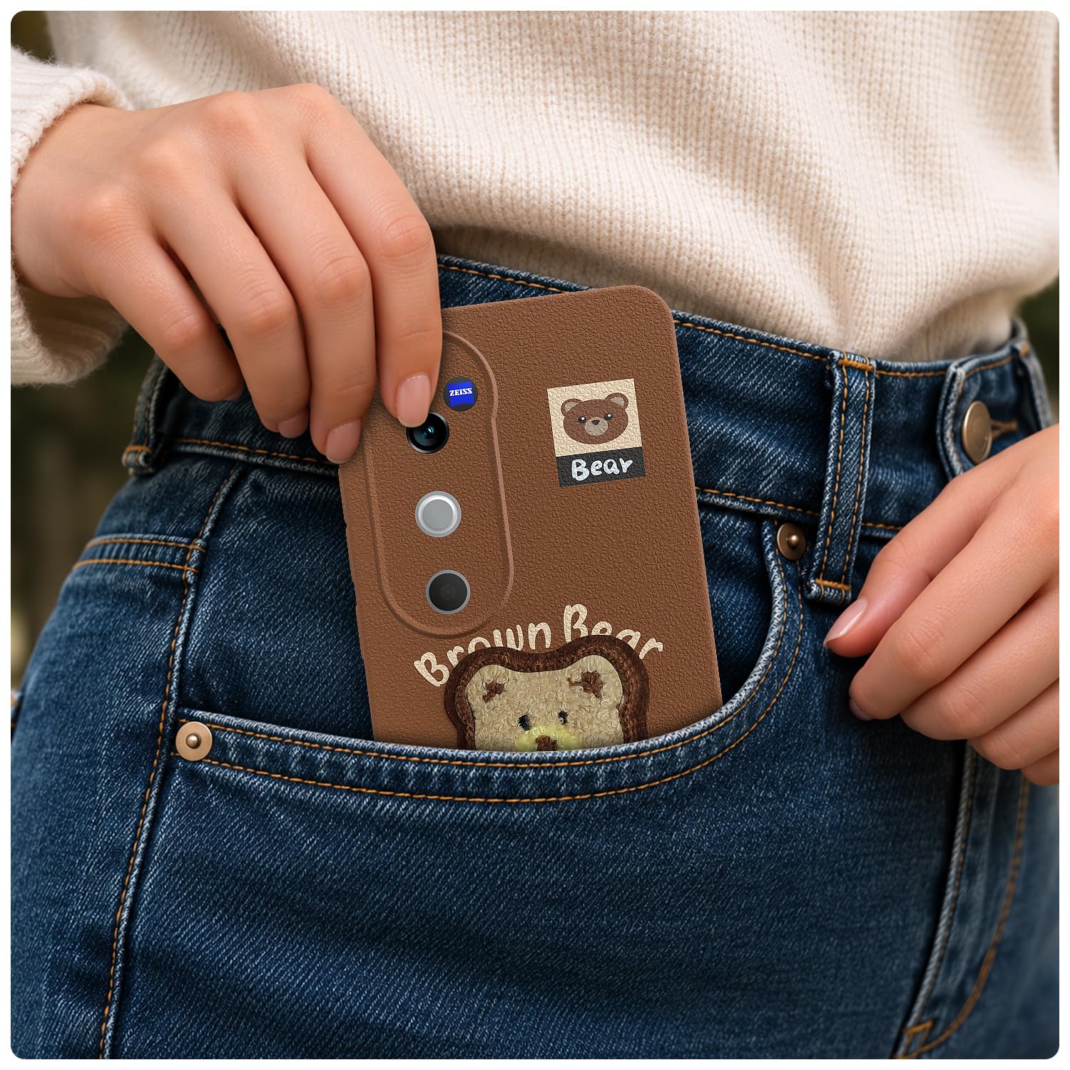 Pikkme brown Plush Patch back cover for Vivo V40/V40 Pro/T3 Ultra 5G – photo 4