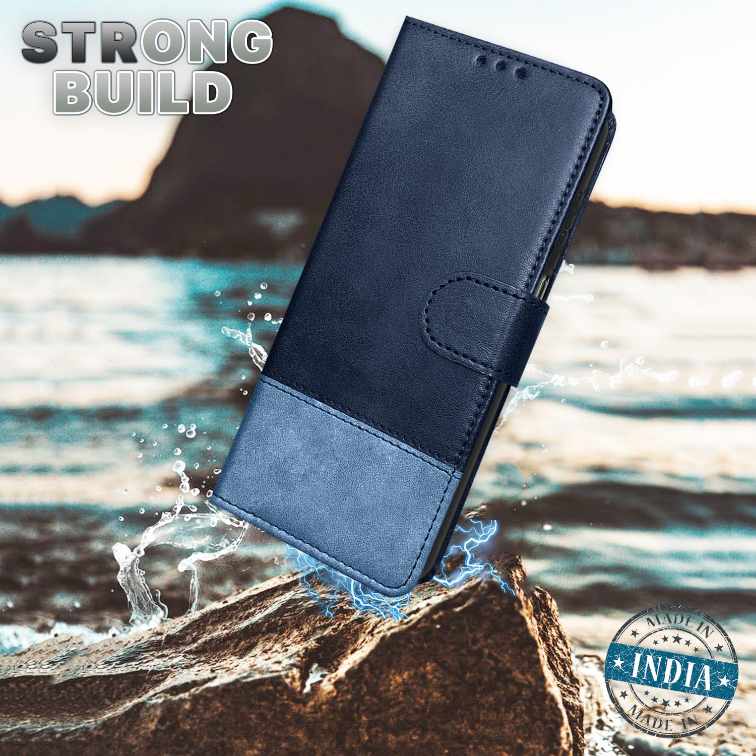Pikkme iQOO Z9X 5G Flip Case Contrast Leather Finish (Navy Blue)