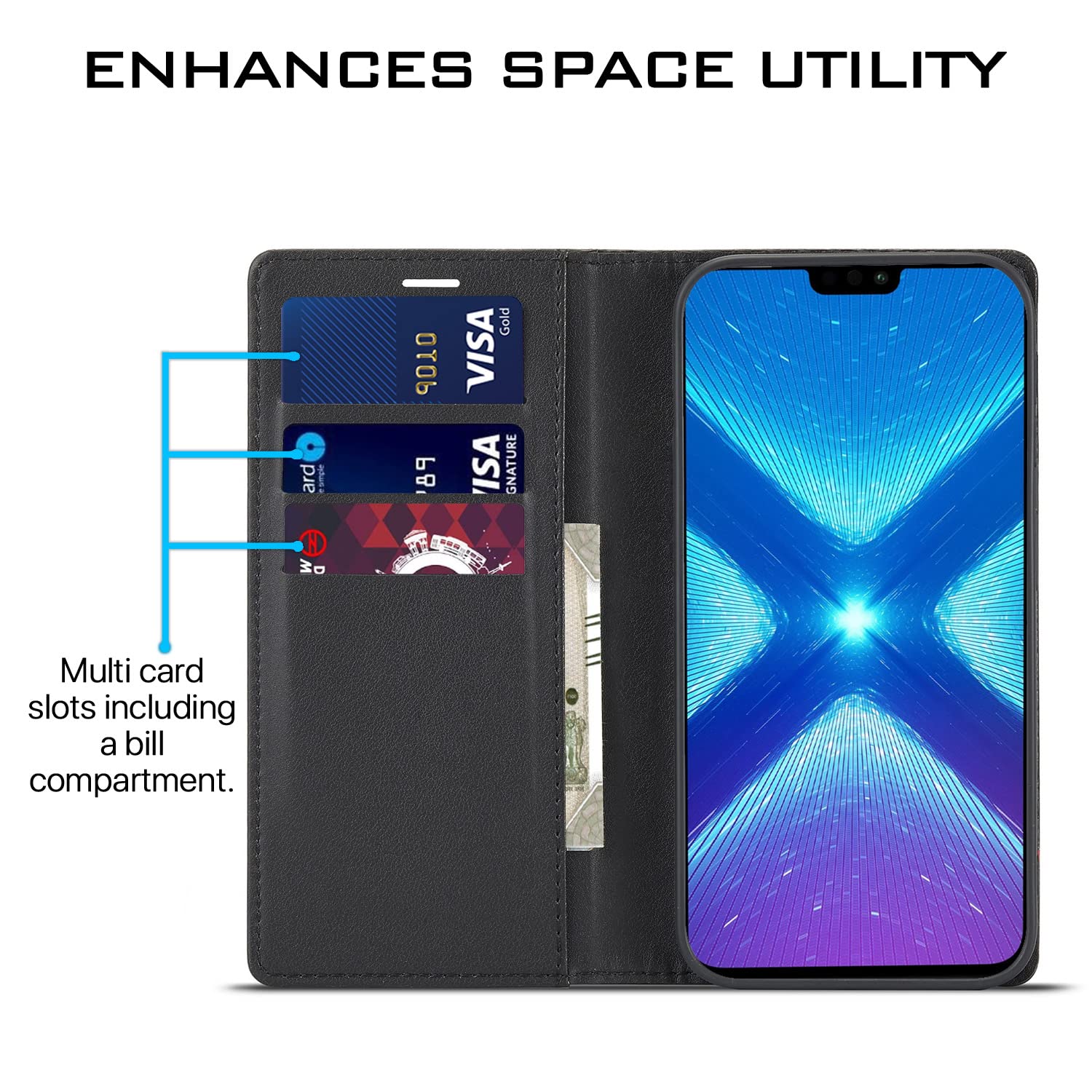 Black Wallet flip cover for Honor 8x – Pikkme – photo 3