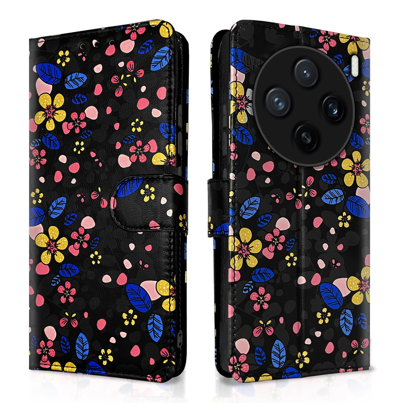 Pikkme Vivo X200 5G Wallet black flower mobile flip cover