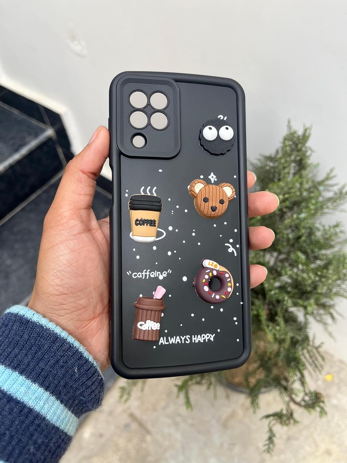 Pikkme Samsung Galaxy M32 4G / M32 Prime / F22 4G Cute Fun Cartoon 3D Bear Coffee Back Cover (Black)