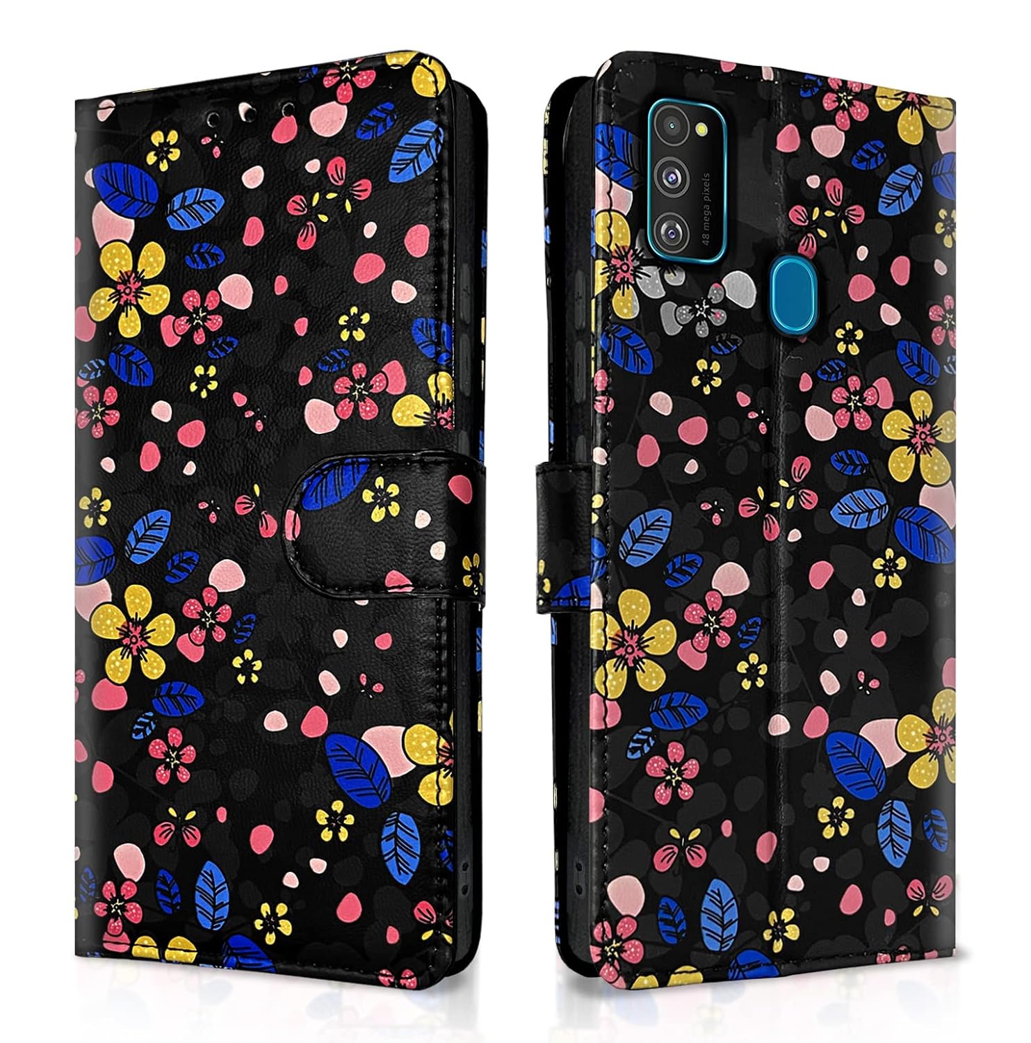 Samsung Galaxy M30s / M21 / M21 (2021) Flower Flip Cover -Black