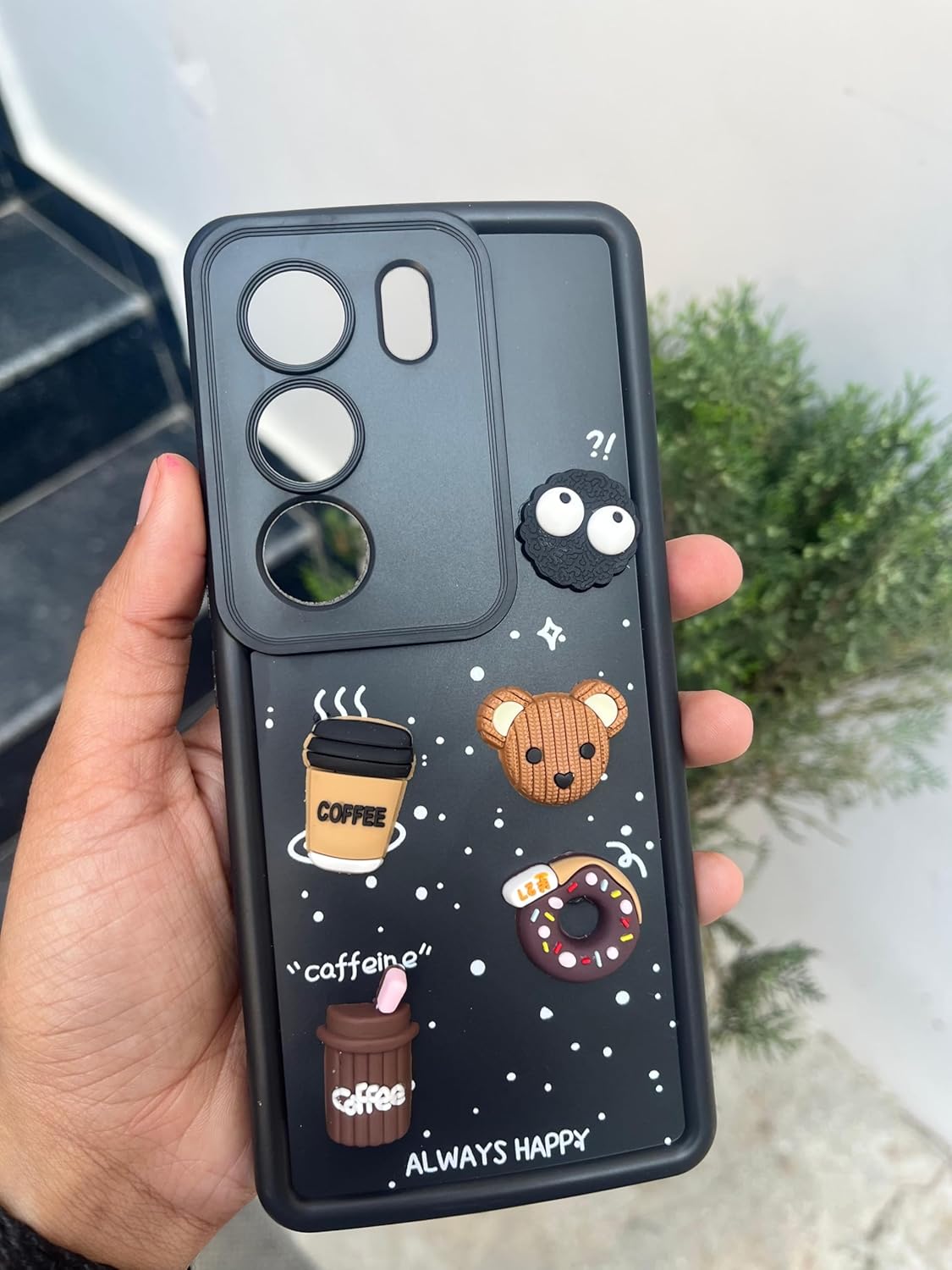 Pikkme Vivo V29 5G / V29 Pro 5G Cute Fun Cartoon 3D Bear Coffee Back Cover (Black)