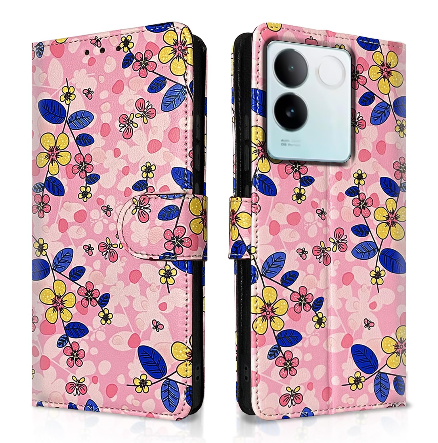 Vivo T2 Pro 5G Wallet flip cover in pink flower by Pikkme