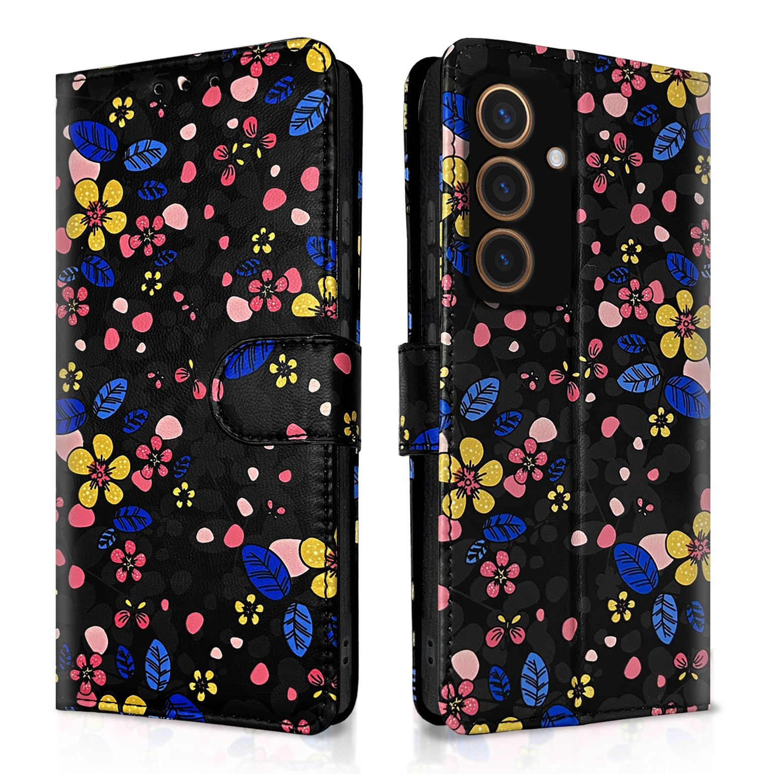 Pikkme black flower flip case for Samsung S24 5G