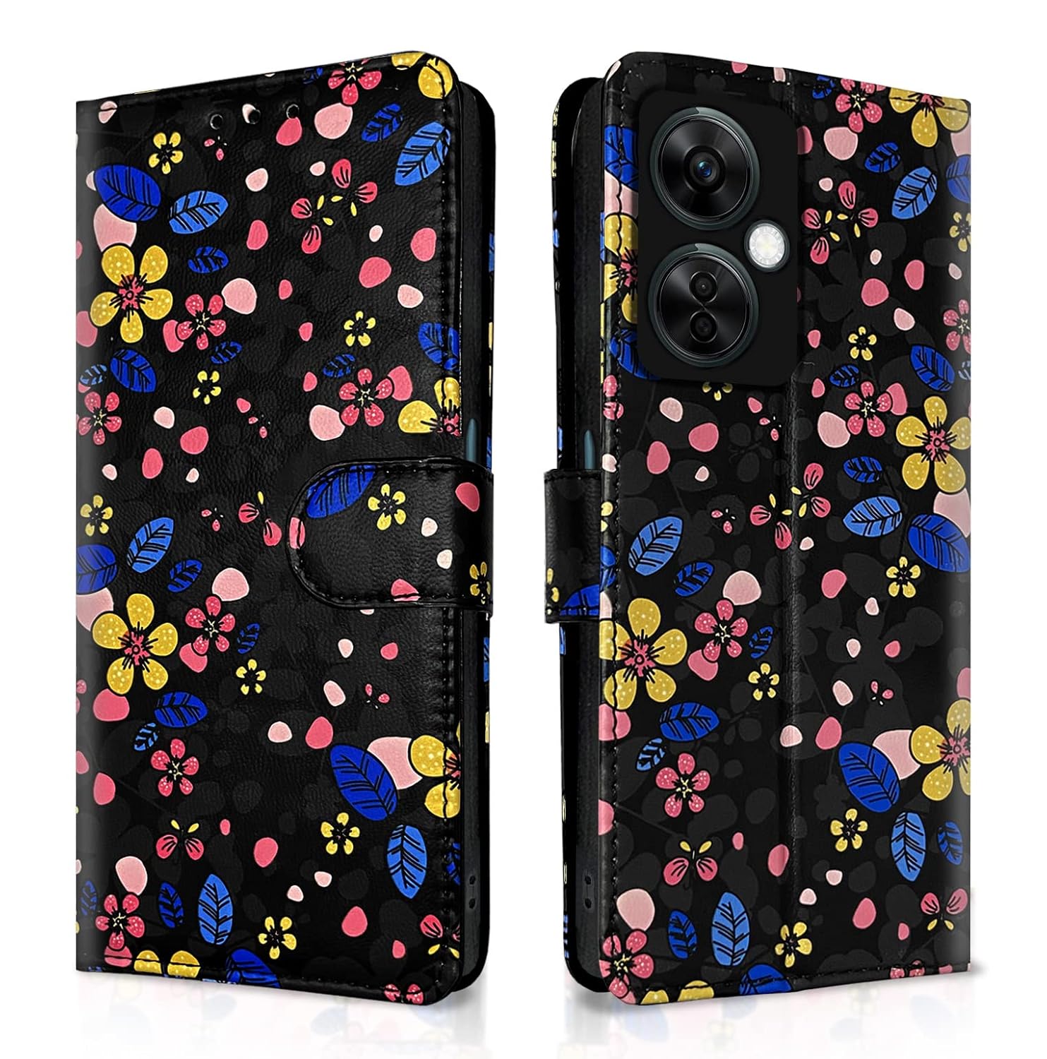 Pikkme black Flower mobile flip cover for OnePlus Nord CE 3 Lite 5G