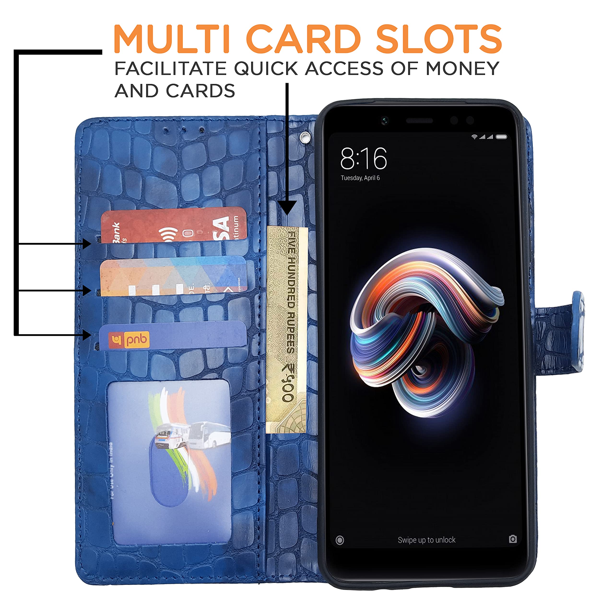 Blue wallet flip cover for Redmi Note 5 Pro – Pikkme – photo 2