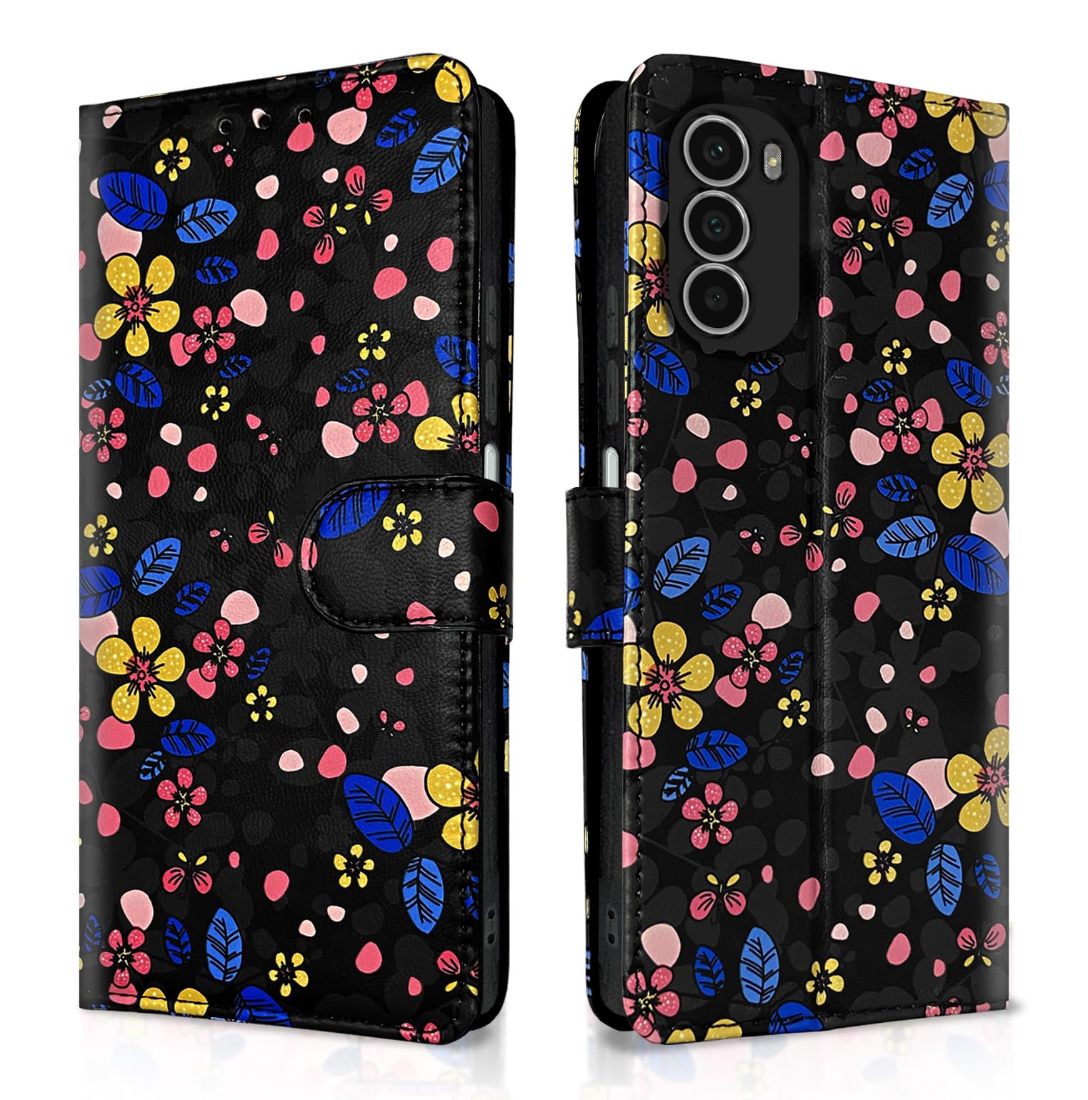 Pikkme black flower flip case for Moto G52/G82 5G