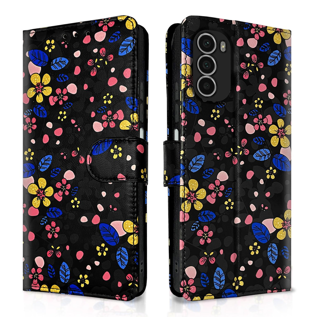 Pikkme black flower Wallet flip case for Moto G52/G82 5G